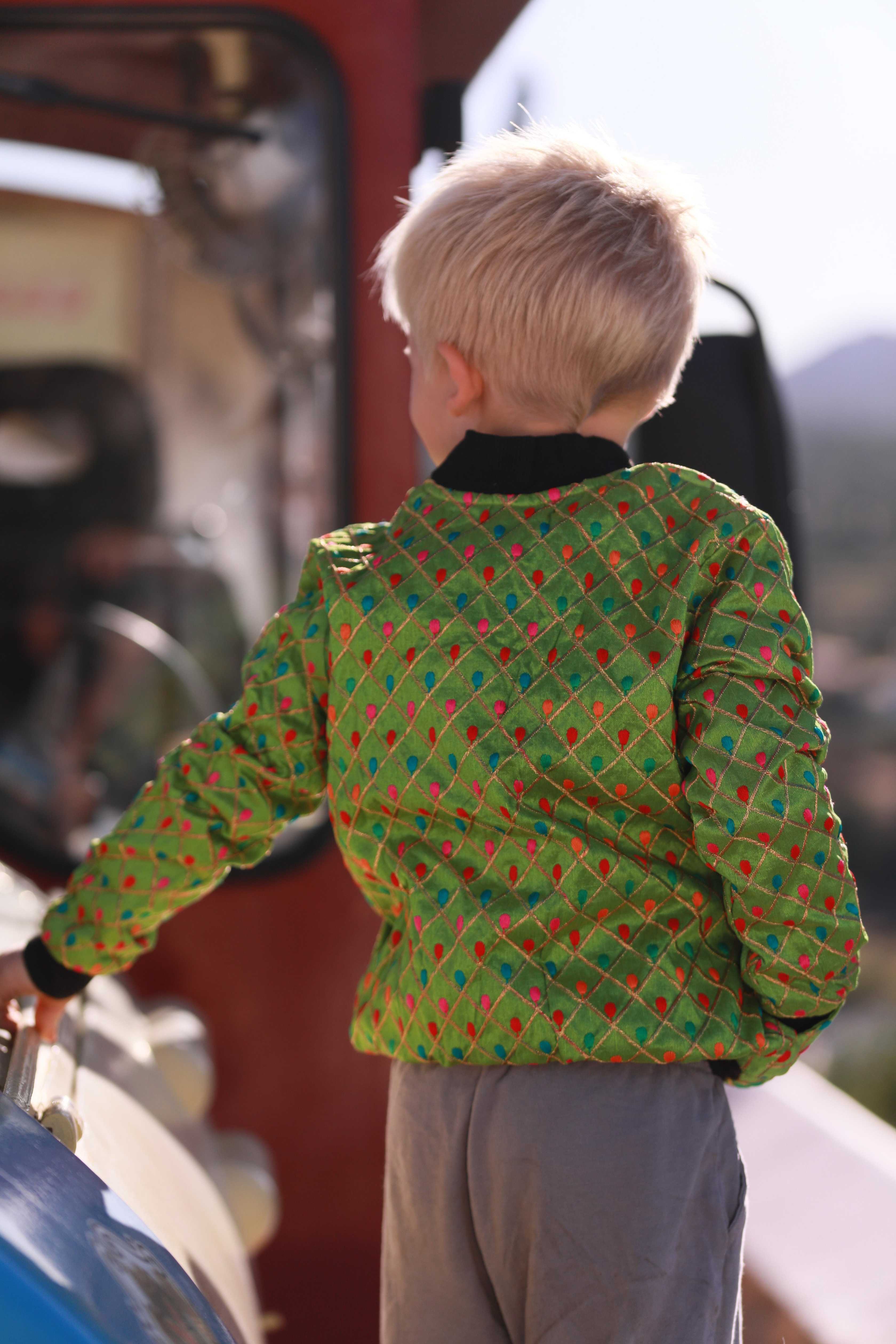 Kids Embroidered Bomber - Bright Green - Image 4