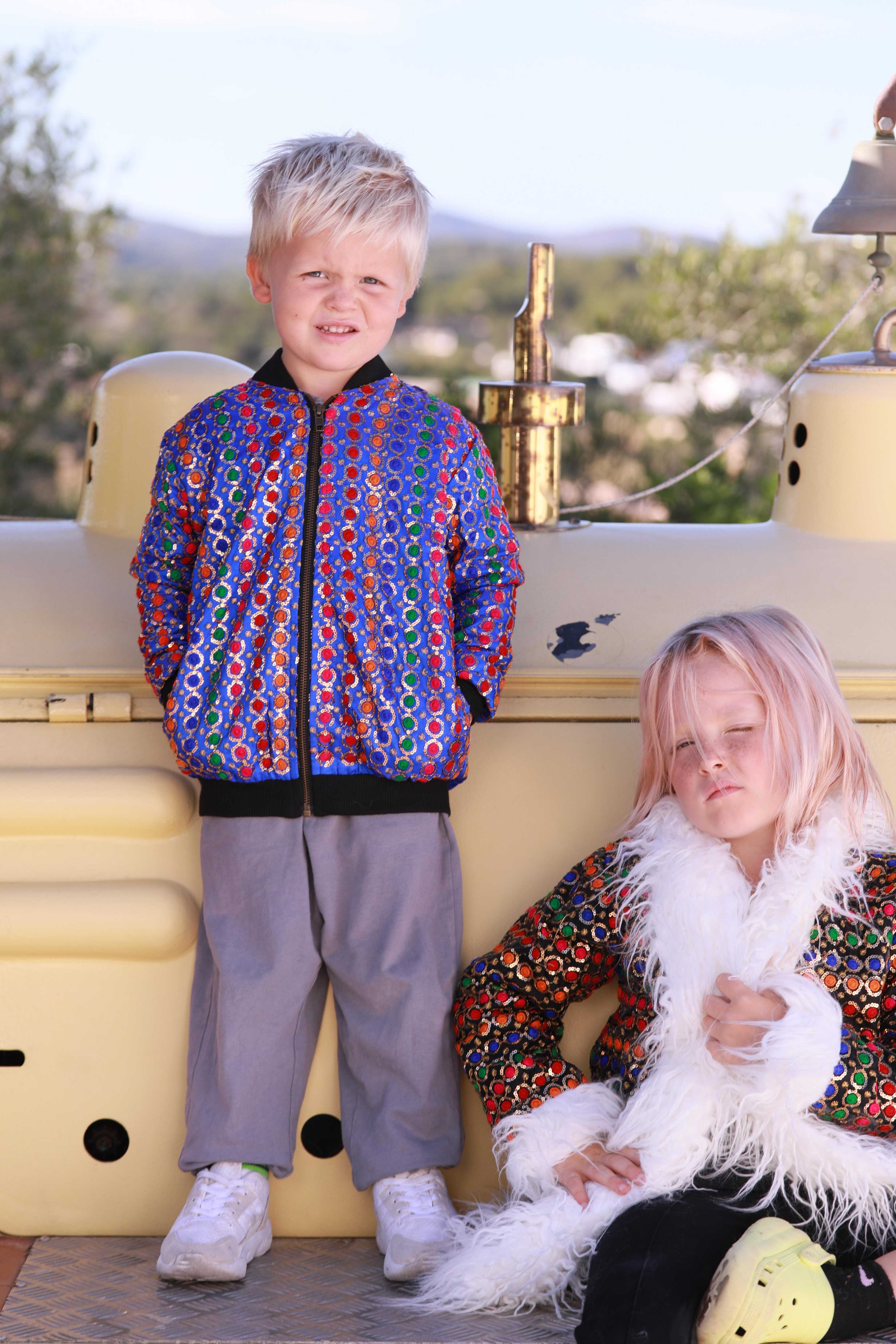 Kids Embroidered Bomber - Blue Sequin - Image 2