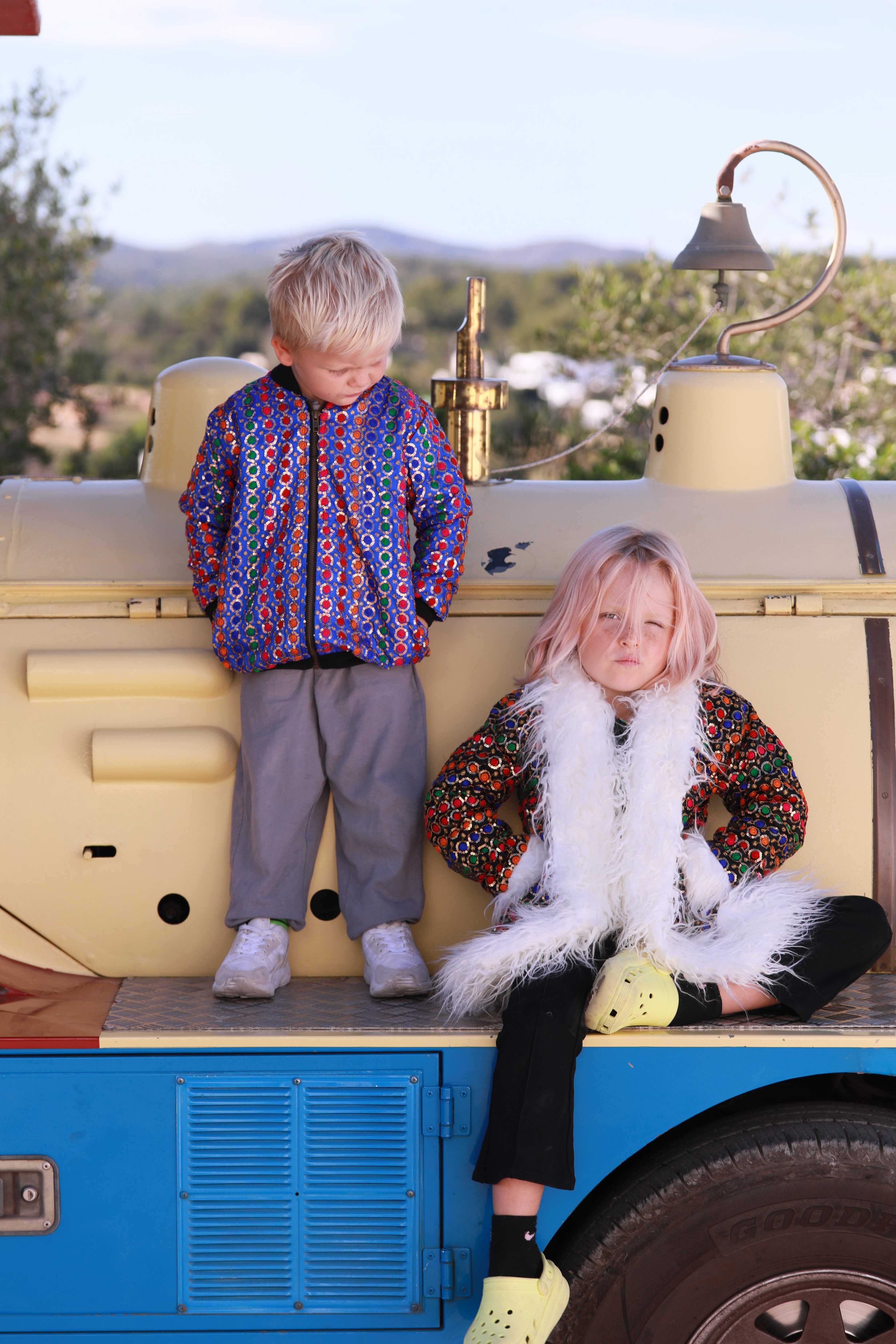 Kids Embroidered Bomber - Blue Sequin - Image 3