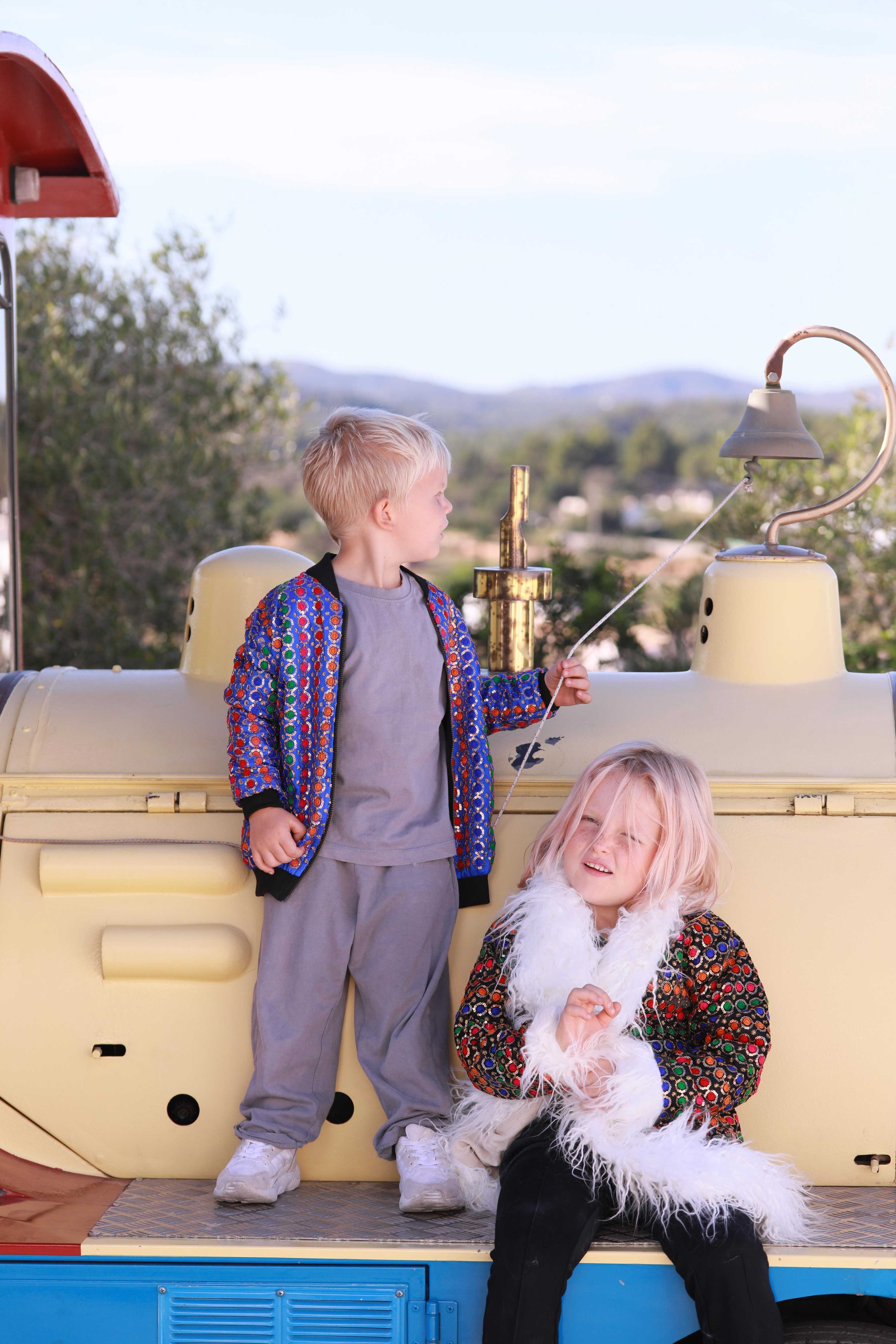 Kids Embroidered Bomber - Blue Sequin - Image 5
