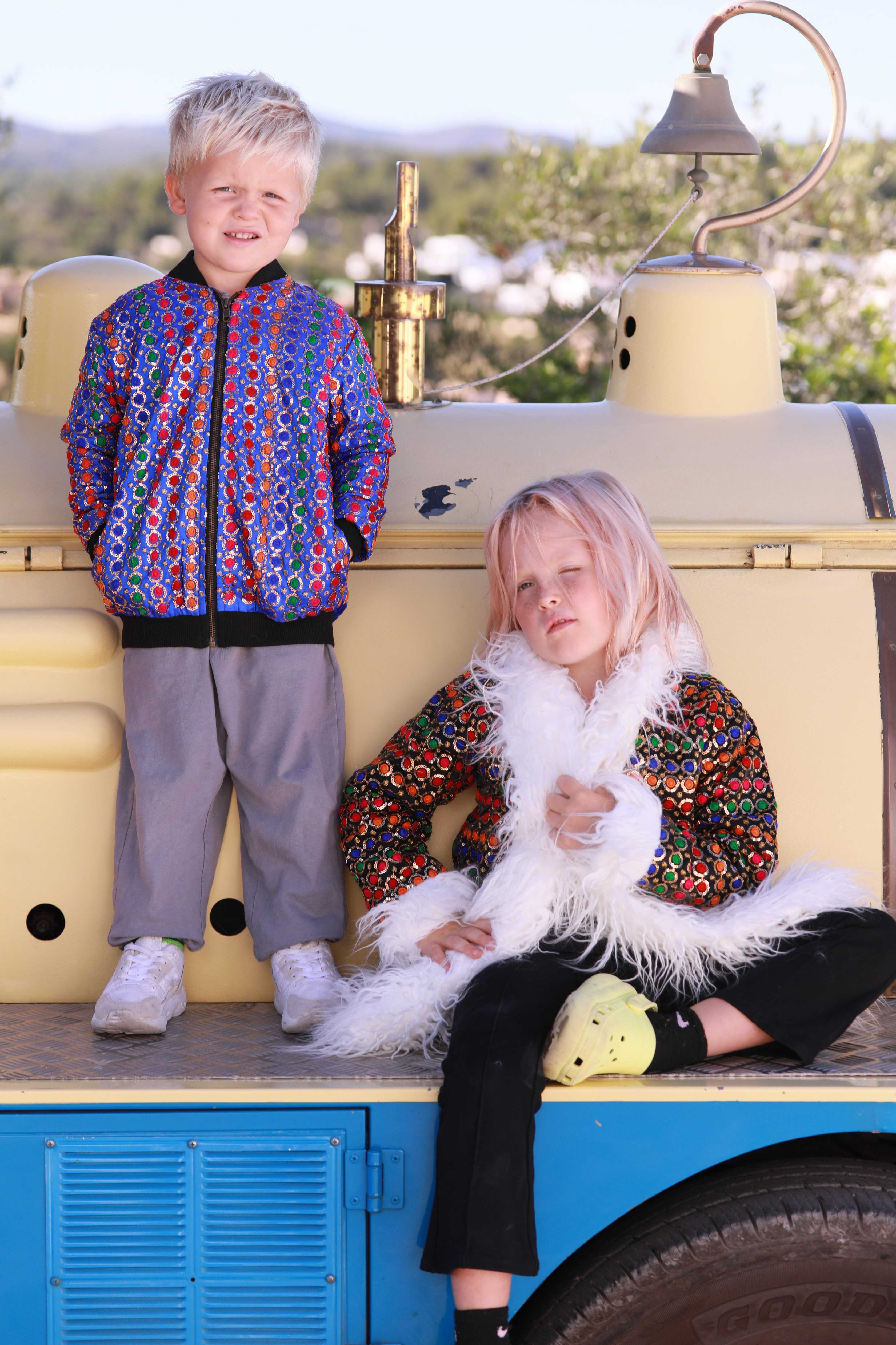 Kids Embroidered Bomber - Blue Sequin - Image 6