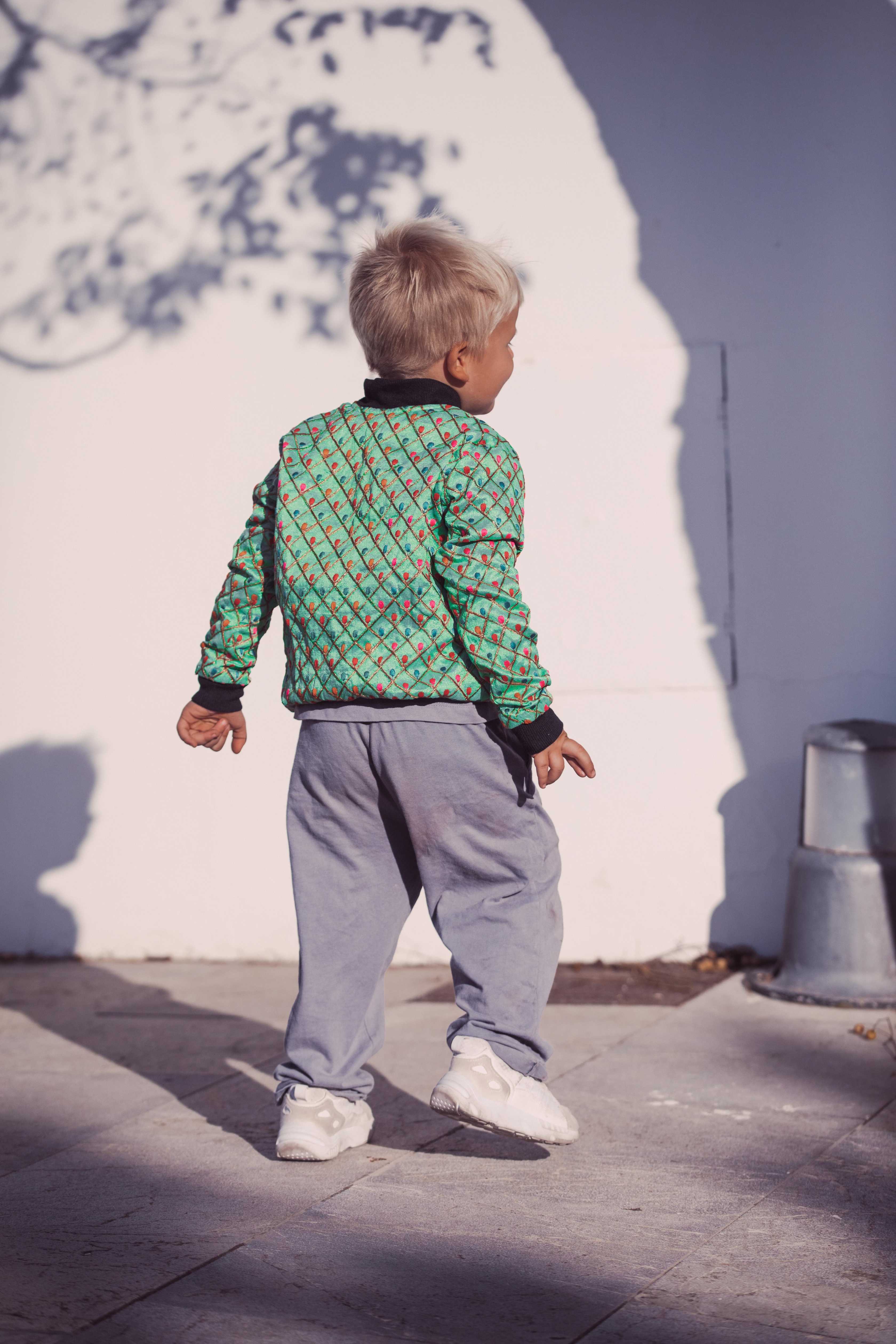 Kids Embroidered Bomber - Light Green - Image 3