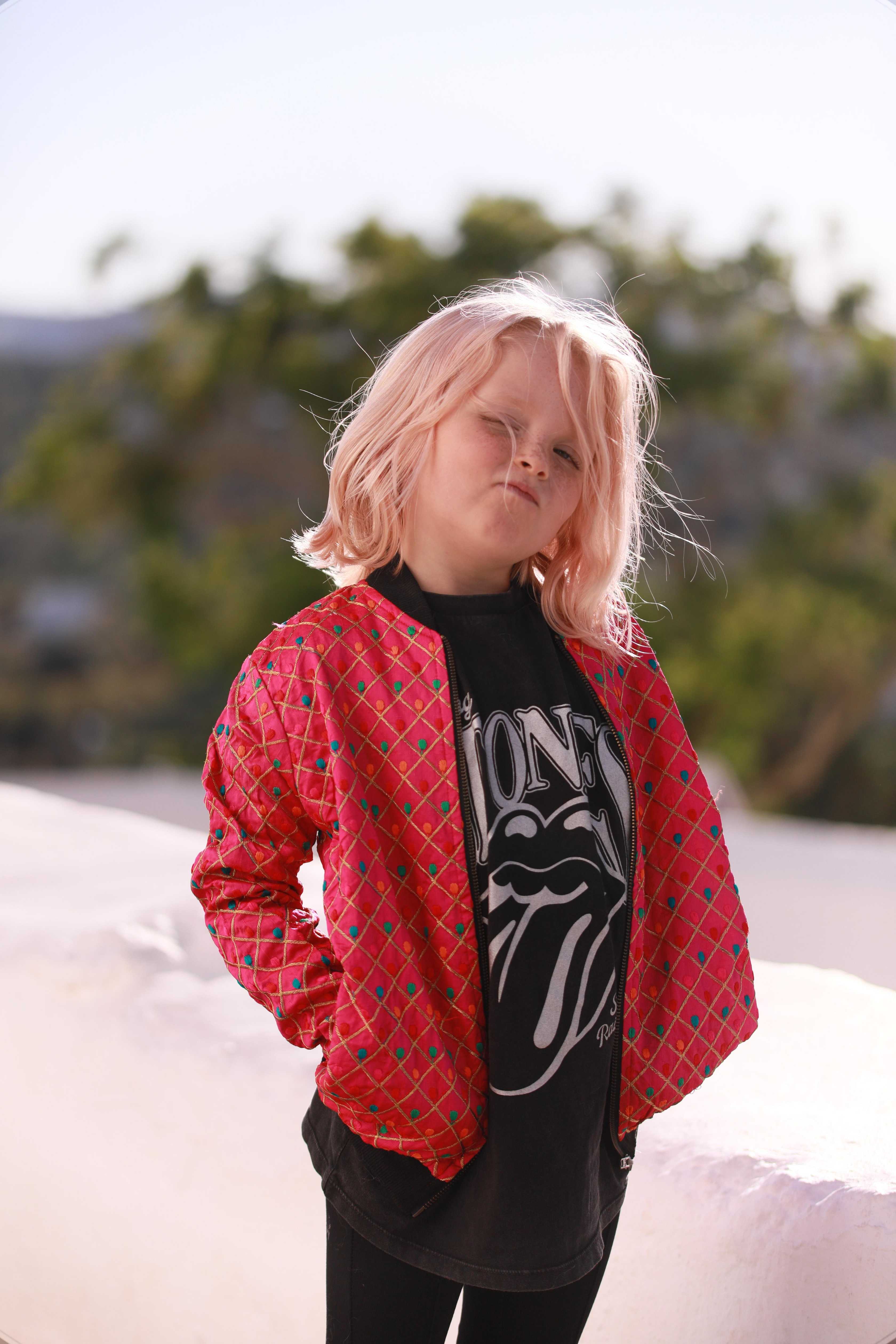 Kids Embroidered Bomber - Pink - Image 4