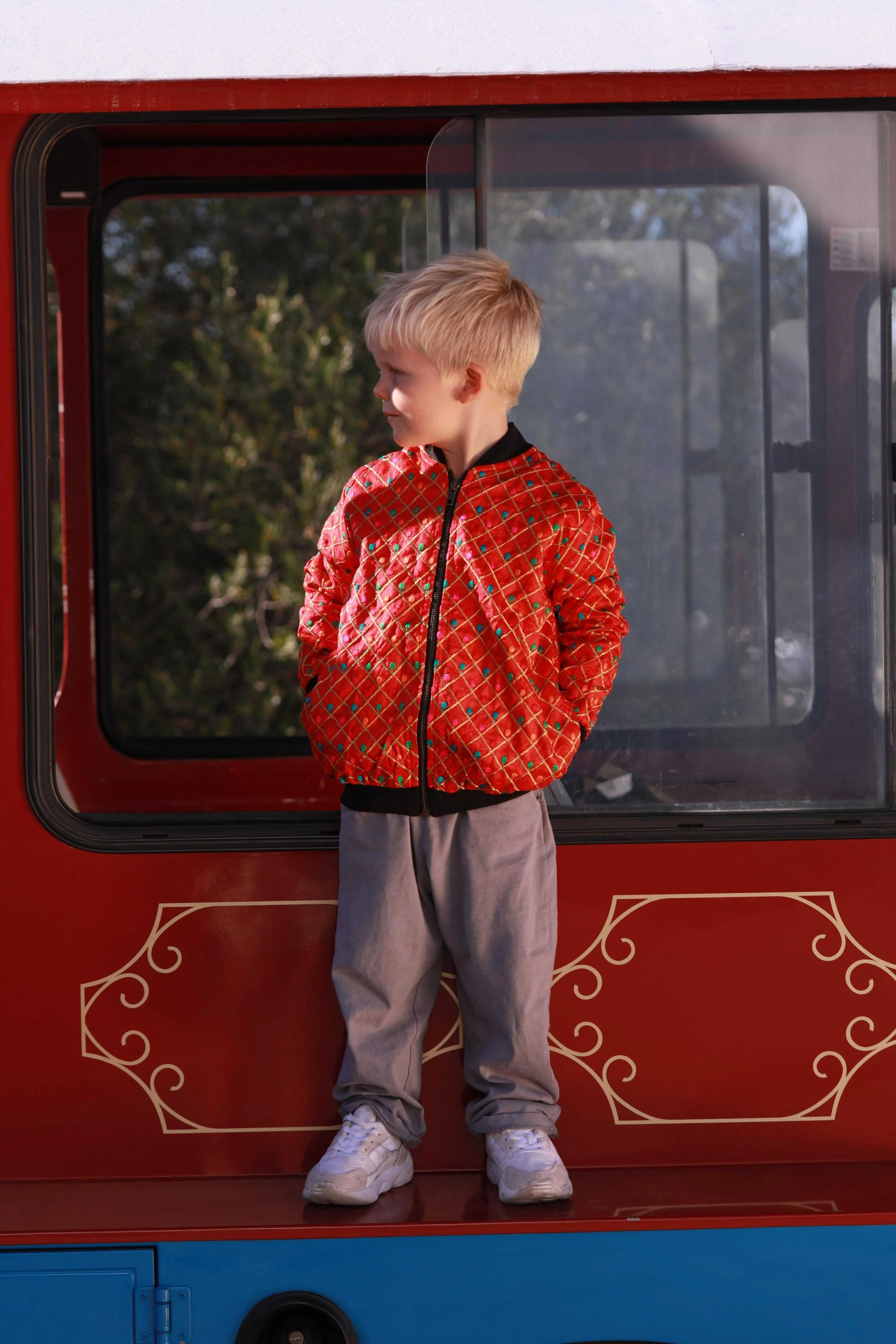 Kids Embroidered Bomber - Red - Image 2