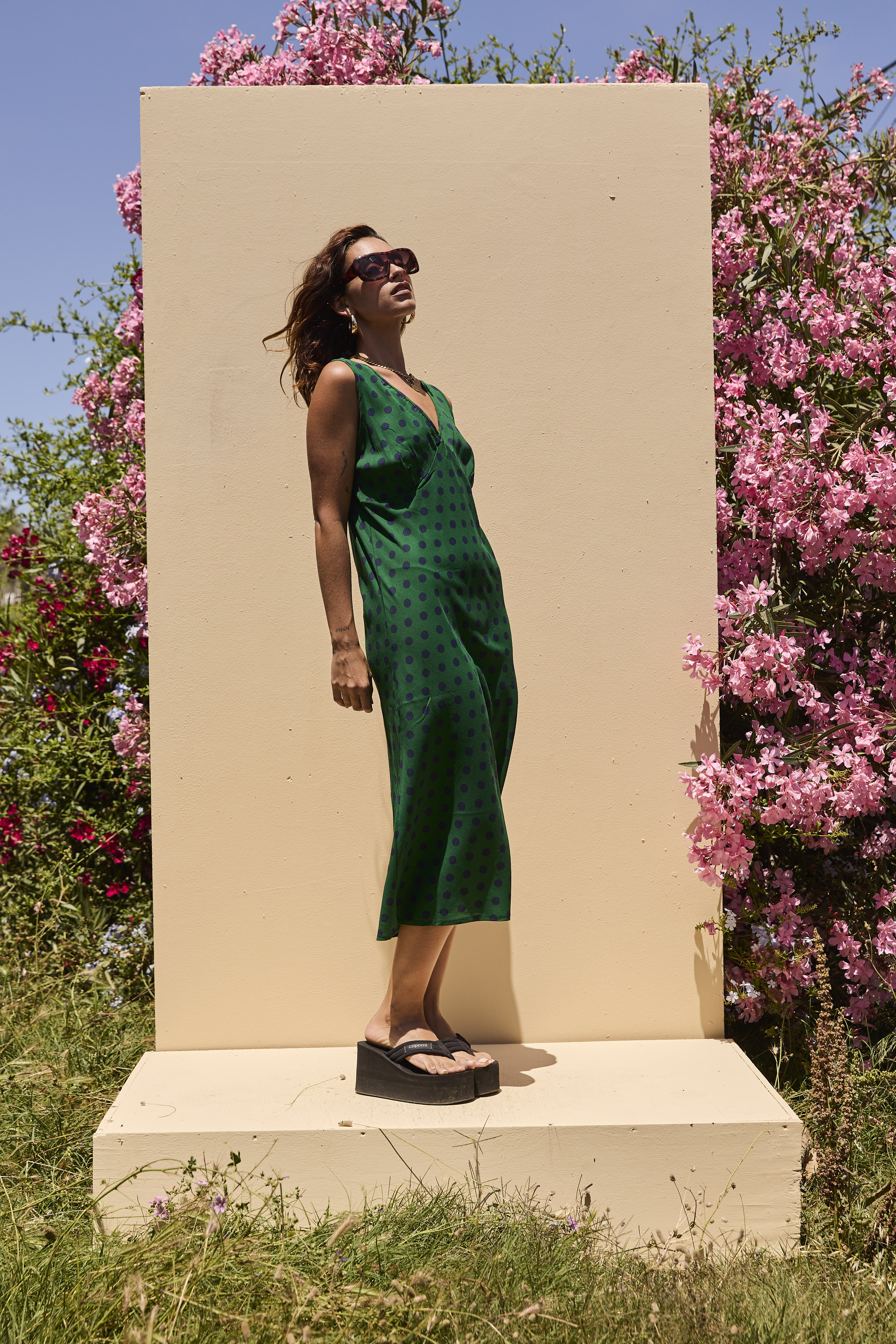 LOLA dress Green polka dot