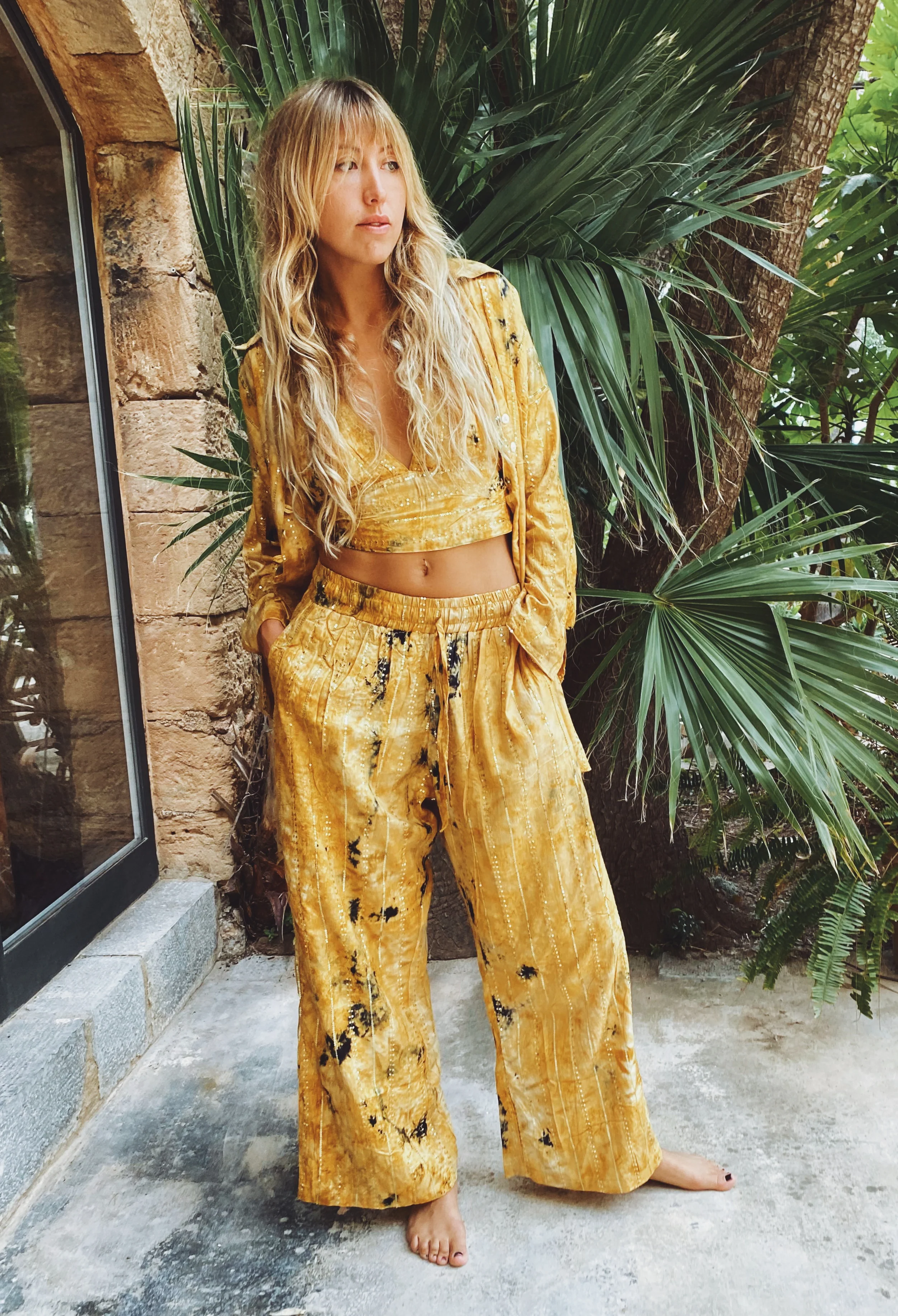 'Formentera' LOUNGE SET Crop Top - Beige/Gold - Image 3