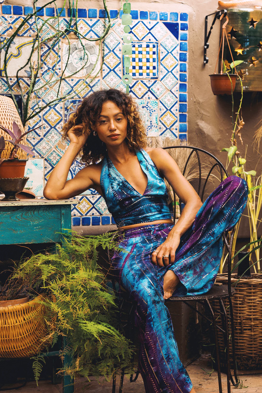 'Ses Salines' LOUNGE SET Crop Top - Blue/ Purple - Image 3