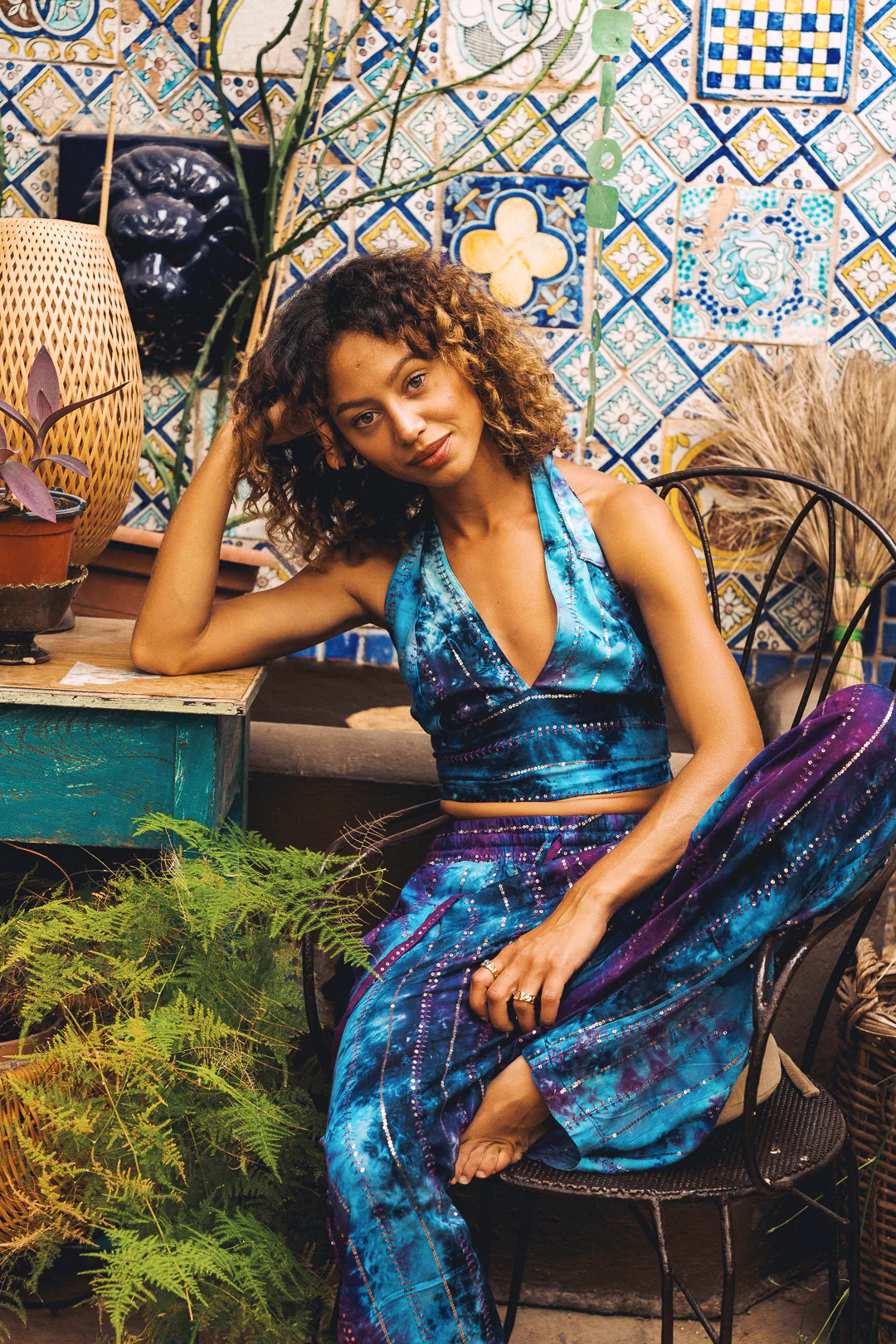 'Ses Salines' LOUNGE SET Crop Top - Blue/ Purple - Image 4