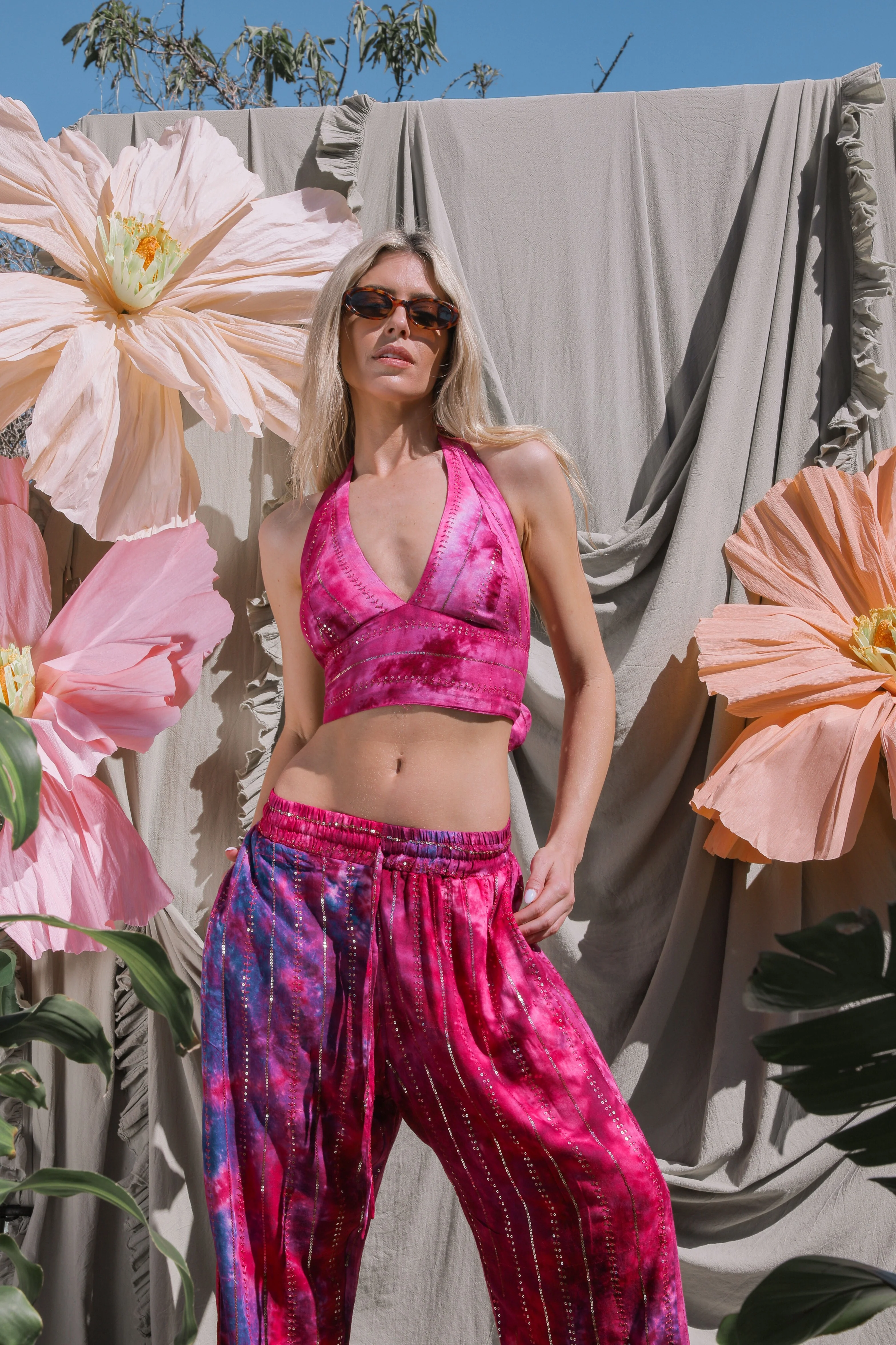 'Las Dalias' Lounge Set Trousers - Hot Pink - Image 7