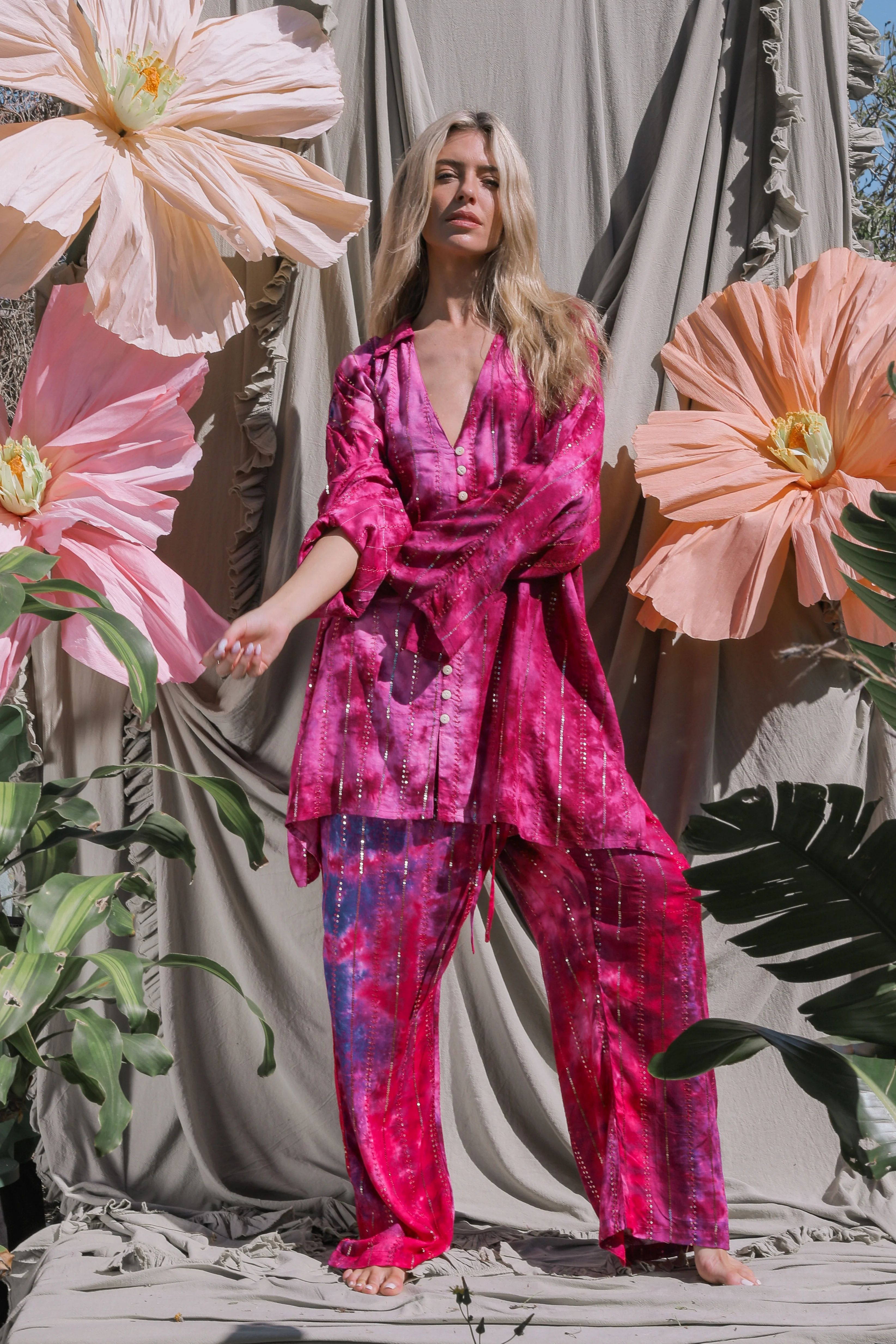 'Las Dalias' LOUNGE SET Shirt - Hot Pink - Image 5