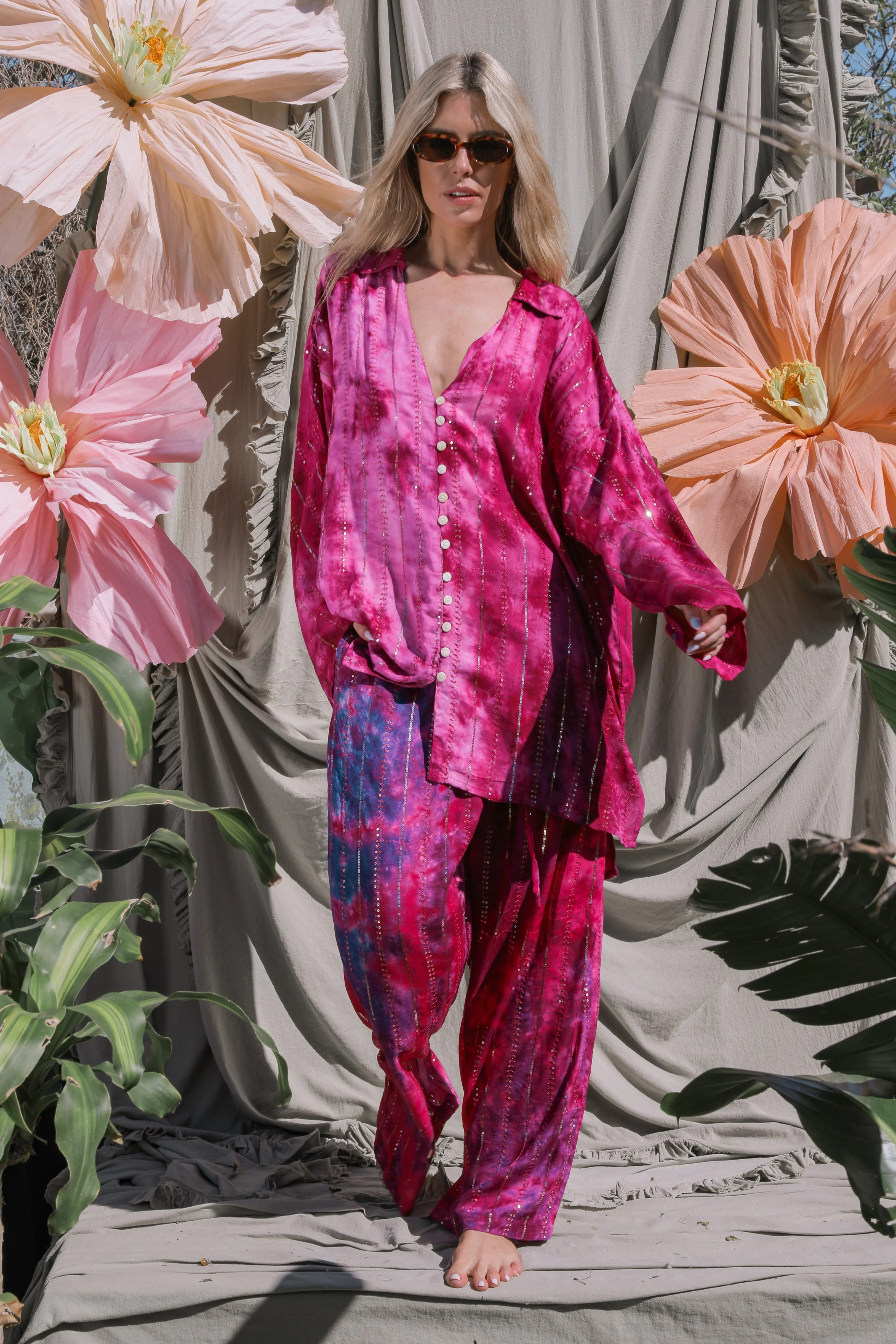 'Las Dalias' LOUNGE SET Shirt - Hot Pink - Image 2