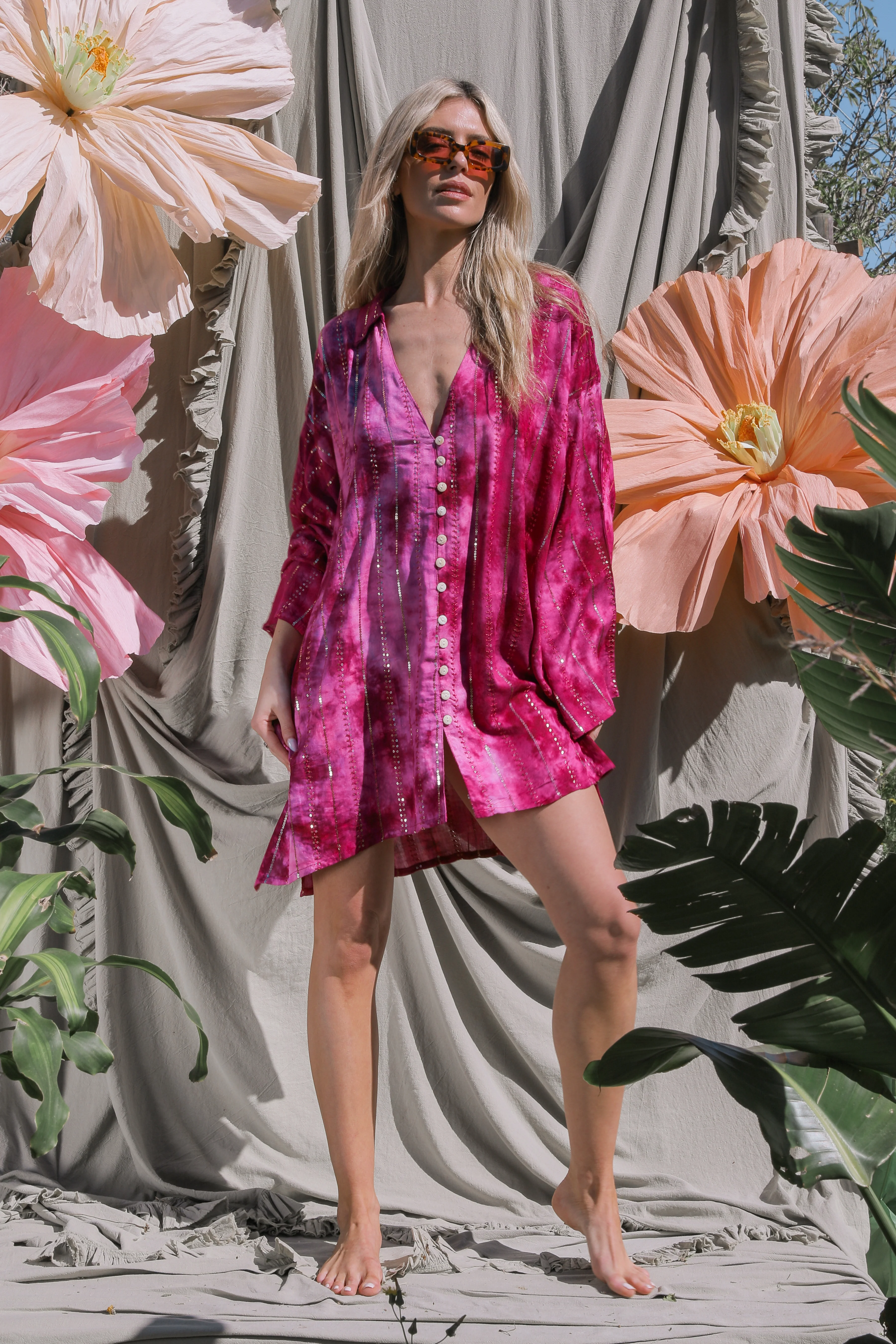 'Las Dalias' LOUNGE SET Shirt - Hot Pink - Image 6