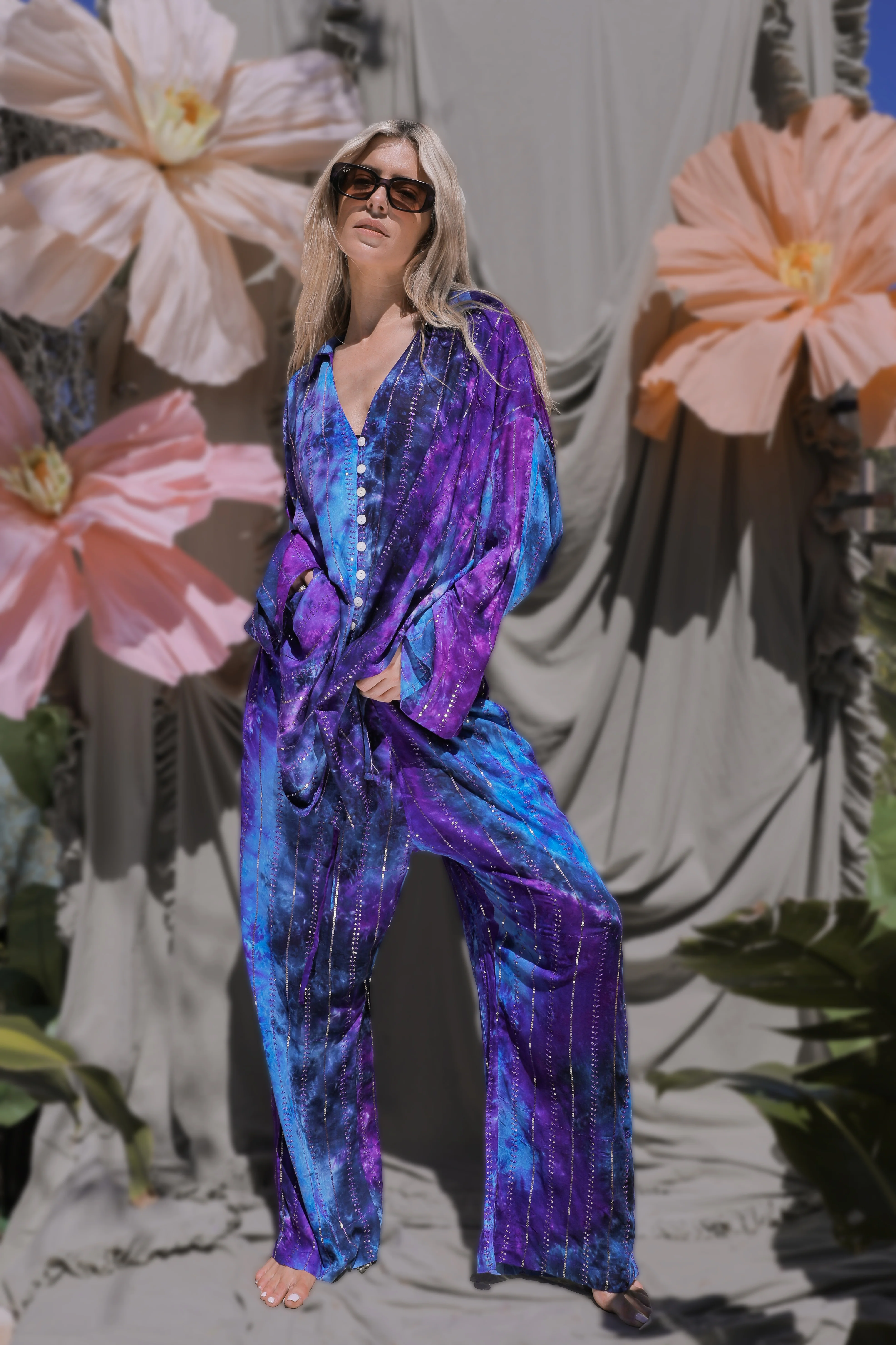 'Ses Salines' LOUNGE SET Shirt - Blue/ Purple Tiedye