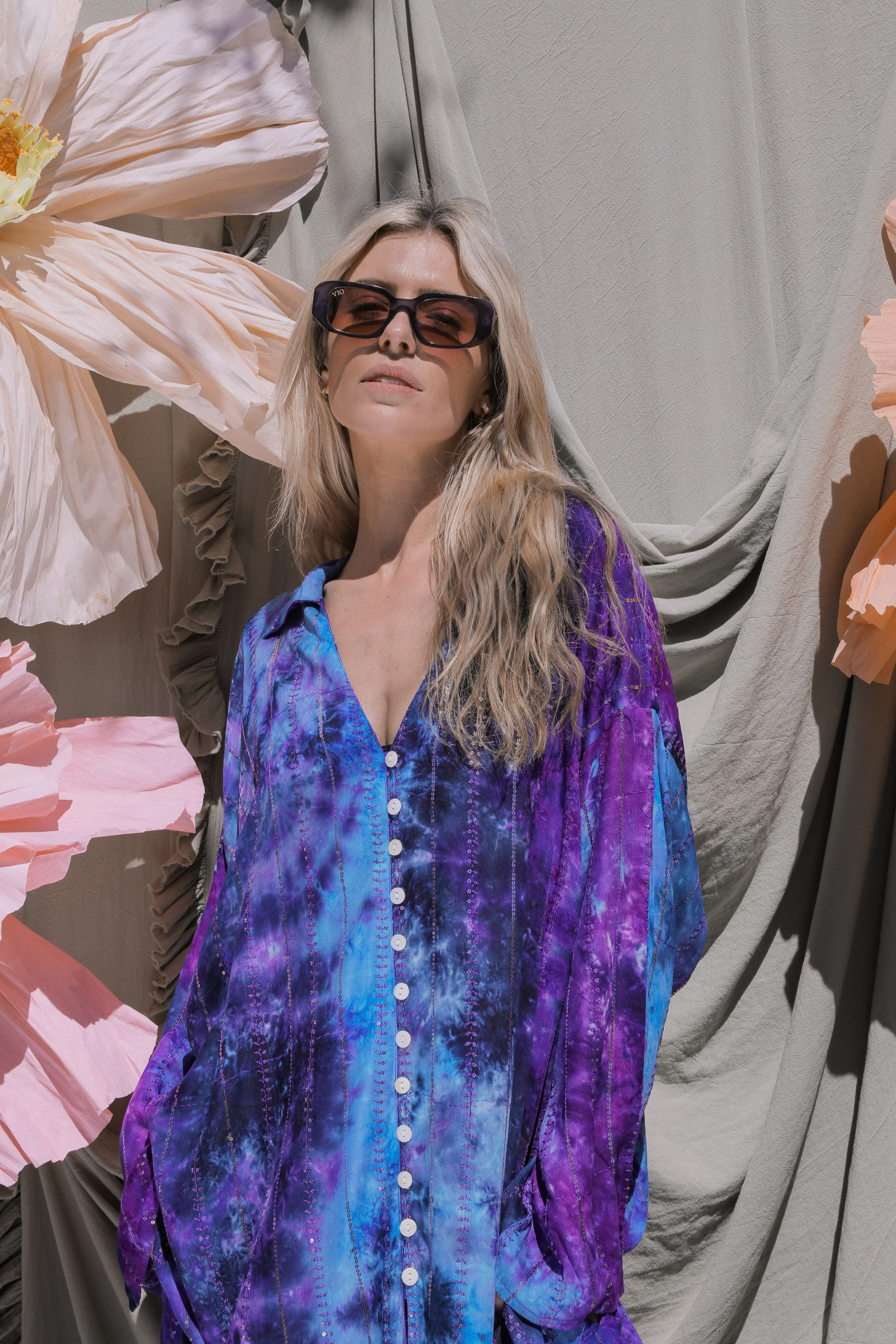 'Ses Salines' LOUNGE SET Shirt - Blue/ Purple Tiedye - Image 2