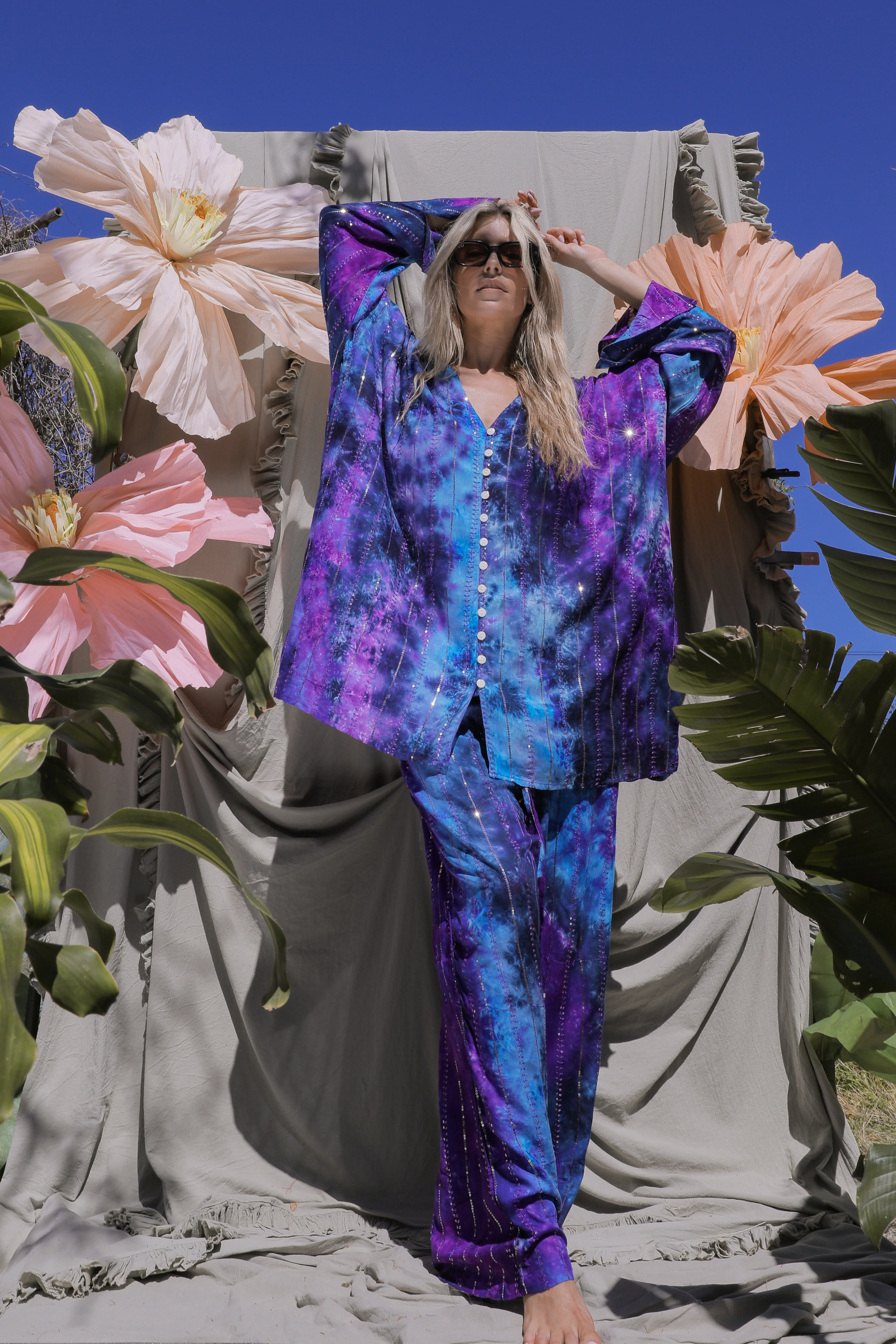 'Ses Salines' LOUNGE SET Shirt - Blue/ Purple Tiedye - Image 9