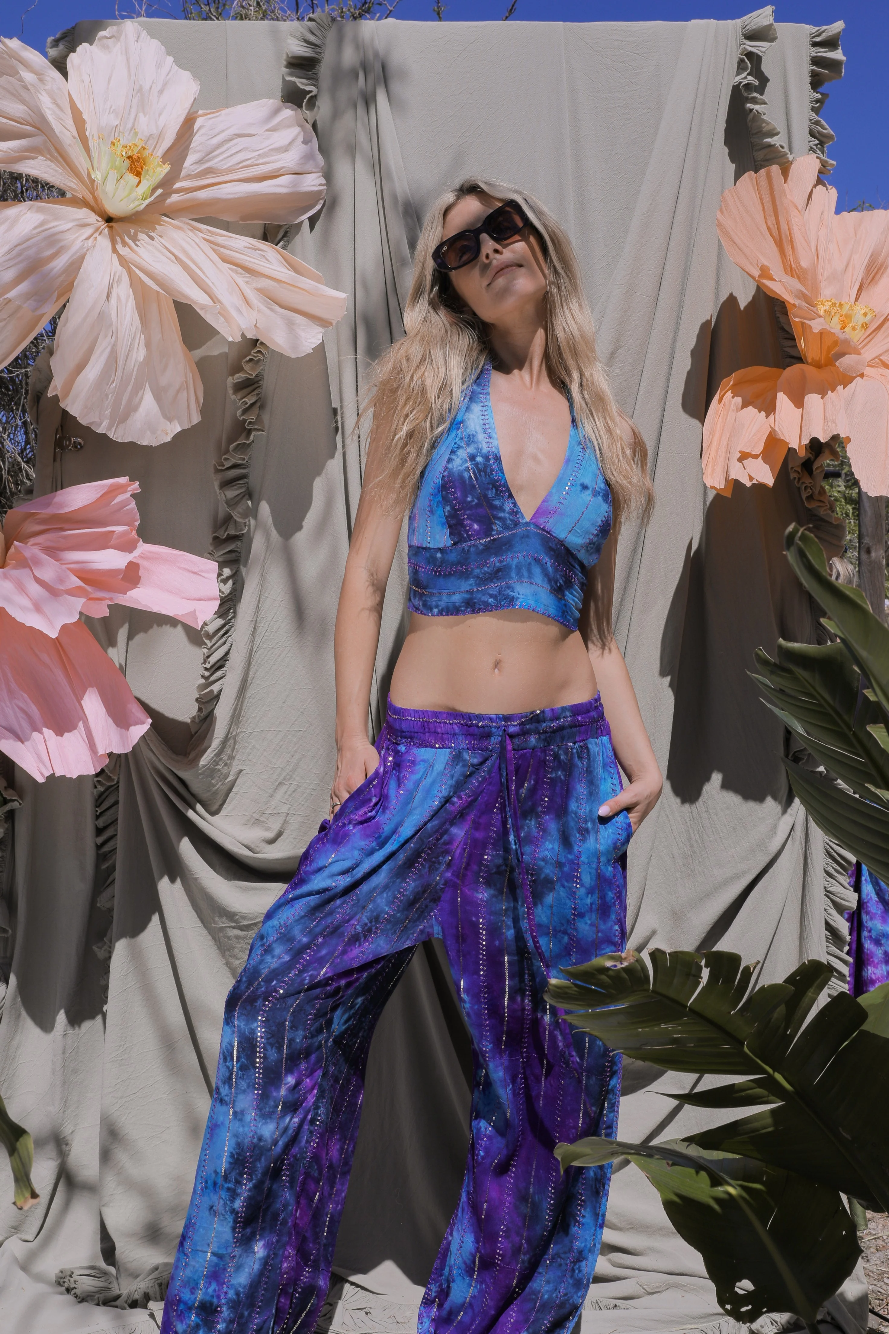'Ses Salines' LOUNGE SET Trousers -  Blue/Purple Tiedye - Image 14