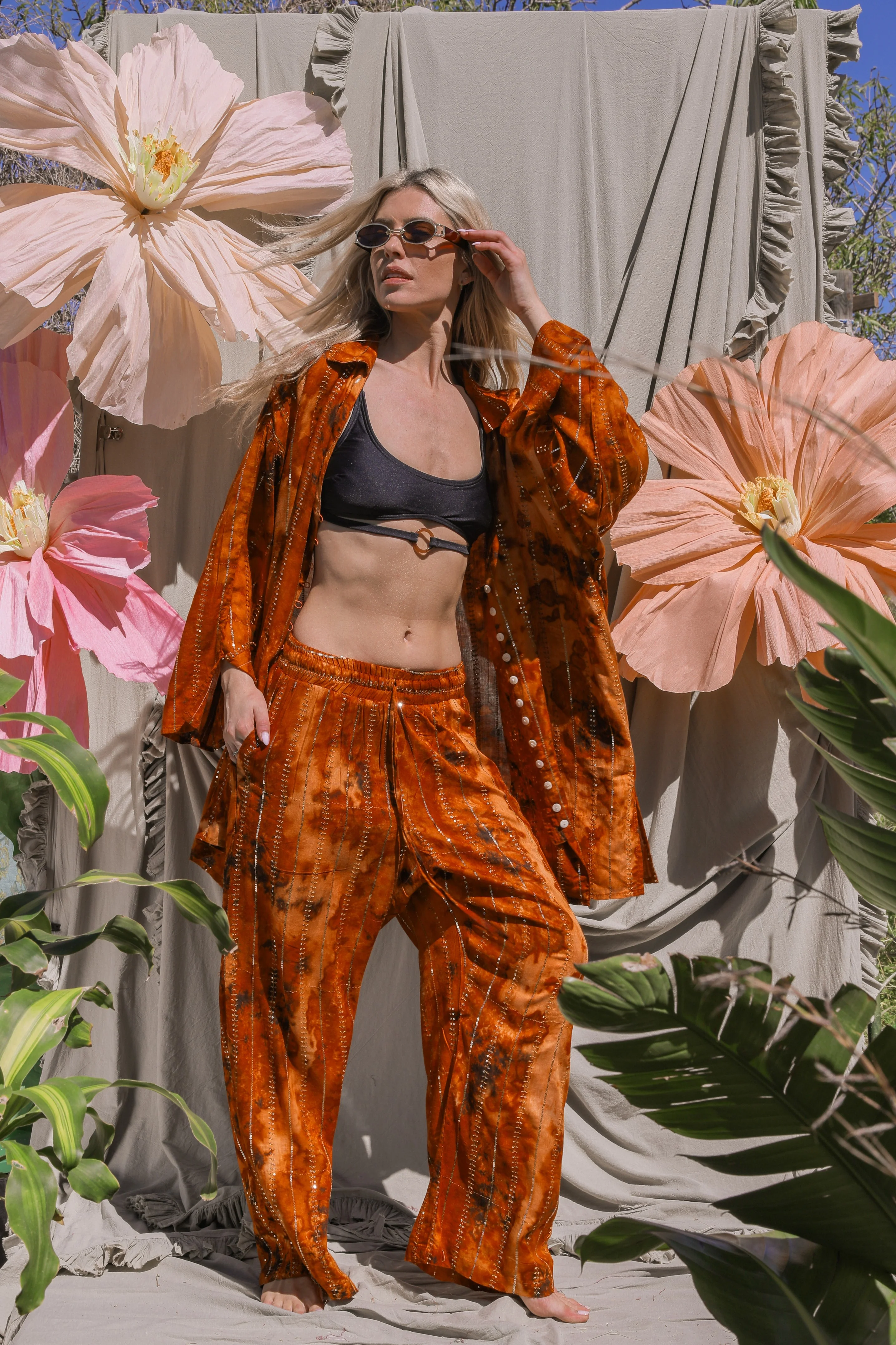 'Sunset Ashram' LOUNGE SET Trousers - Burnt Orange - Image 10