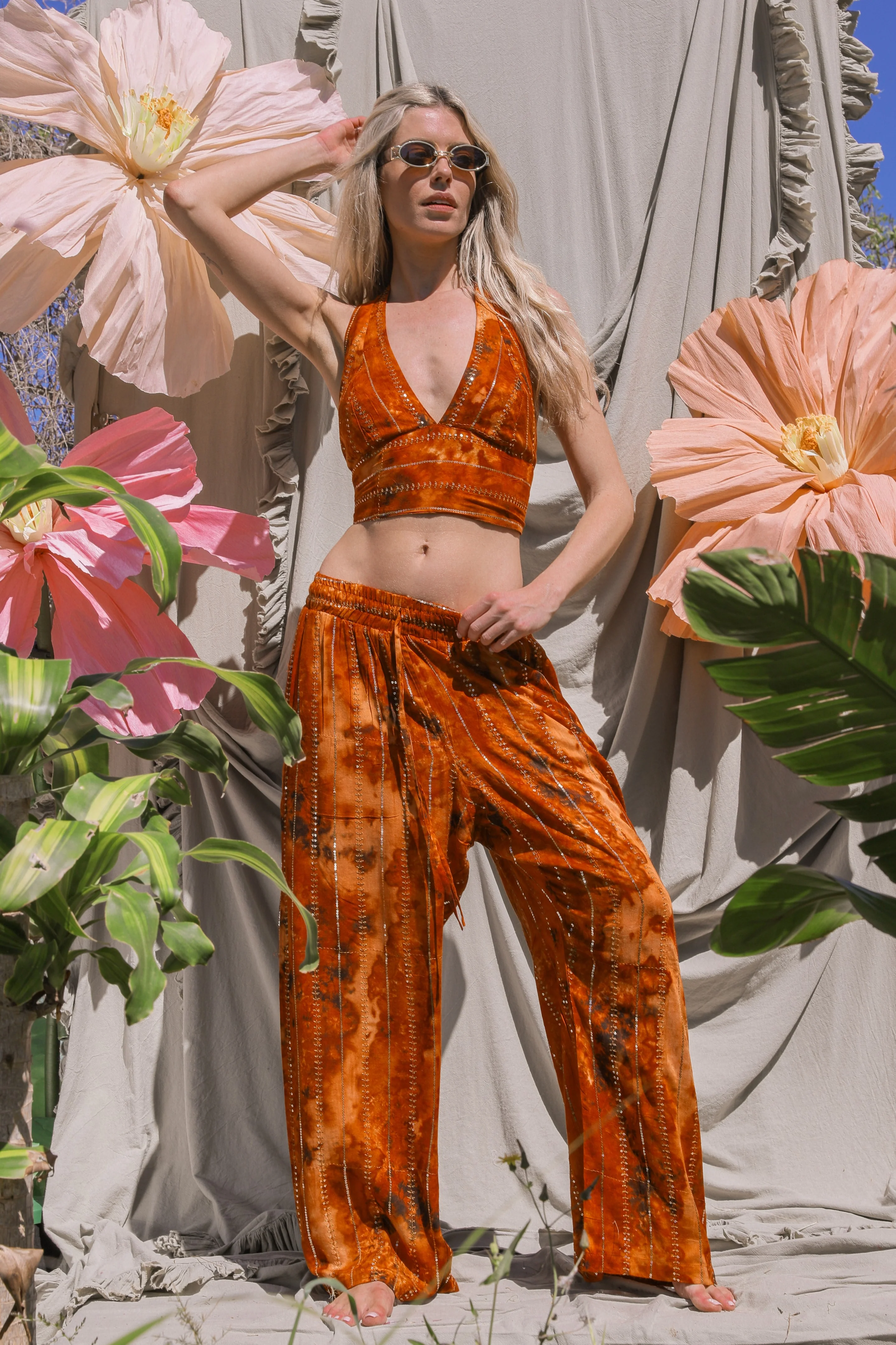 'Sunset Ashram' LOUNGE SET Crop Top - Burnt Orange - Image 11