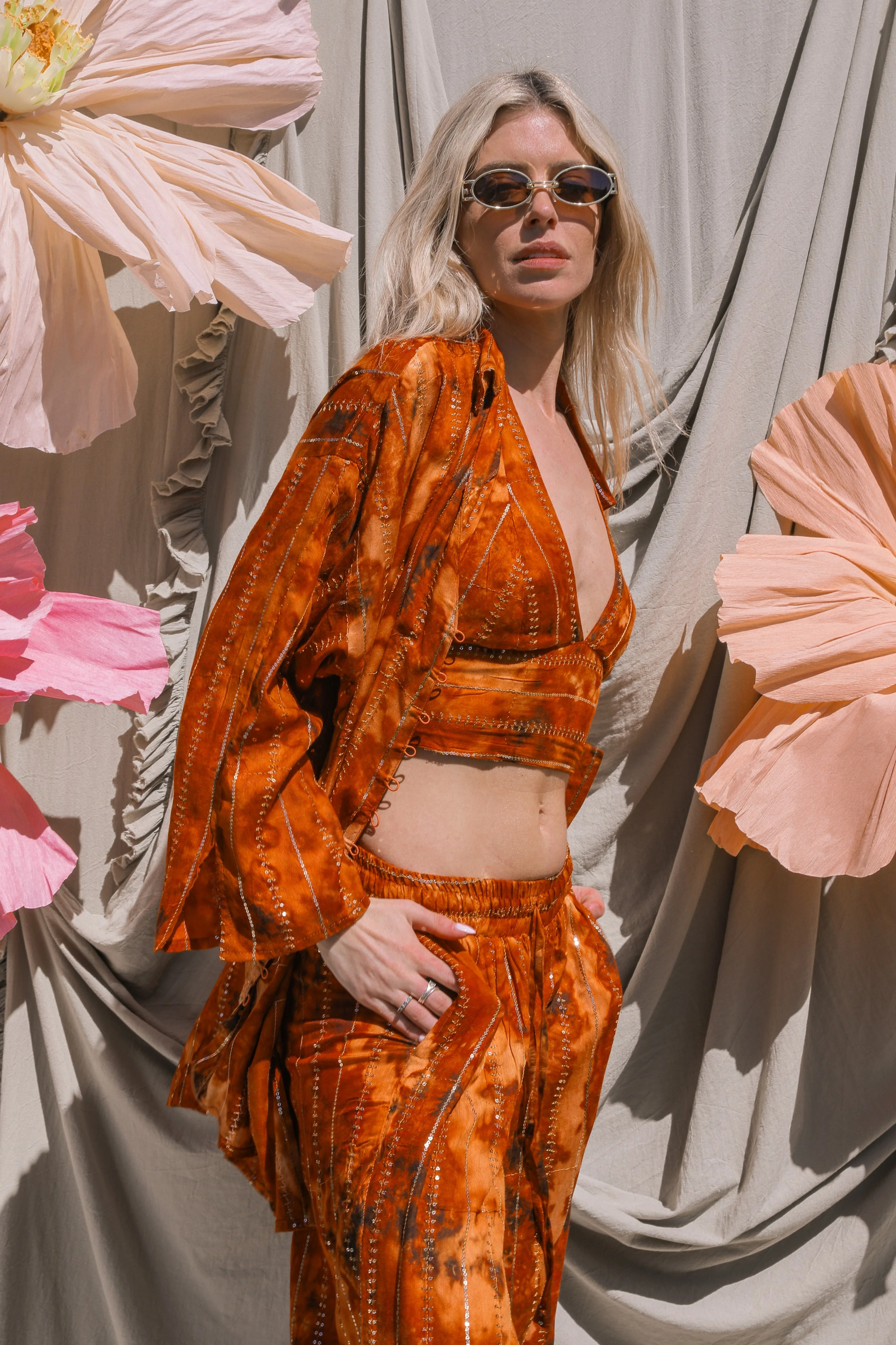 'Sunset Ashram' LOUNGE SET Crop Top - Burnt Orange - Image 7