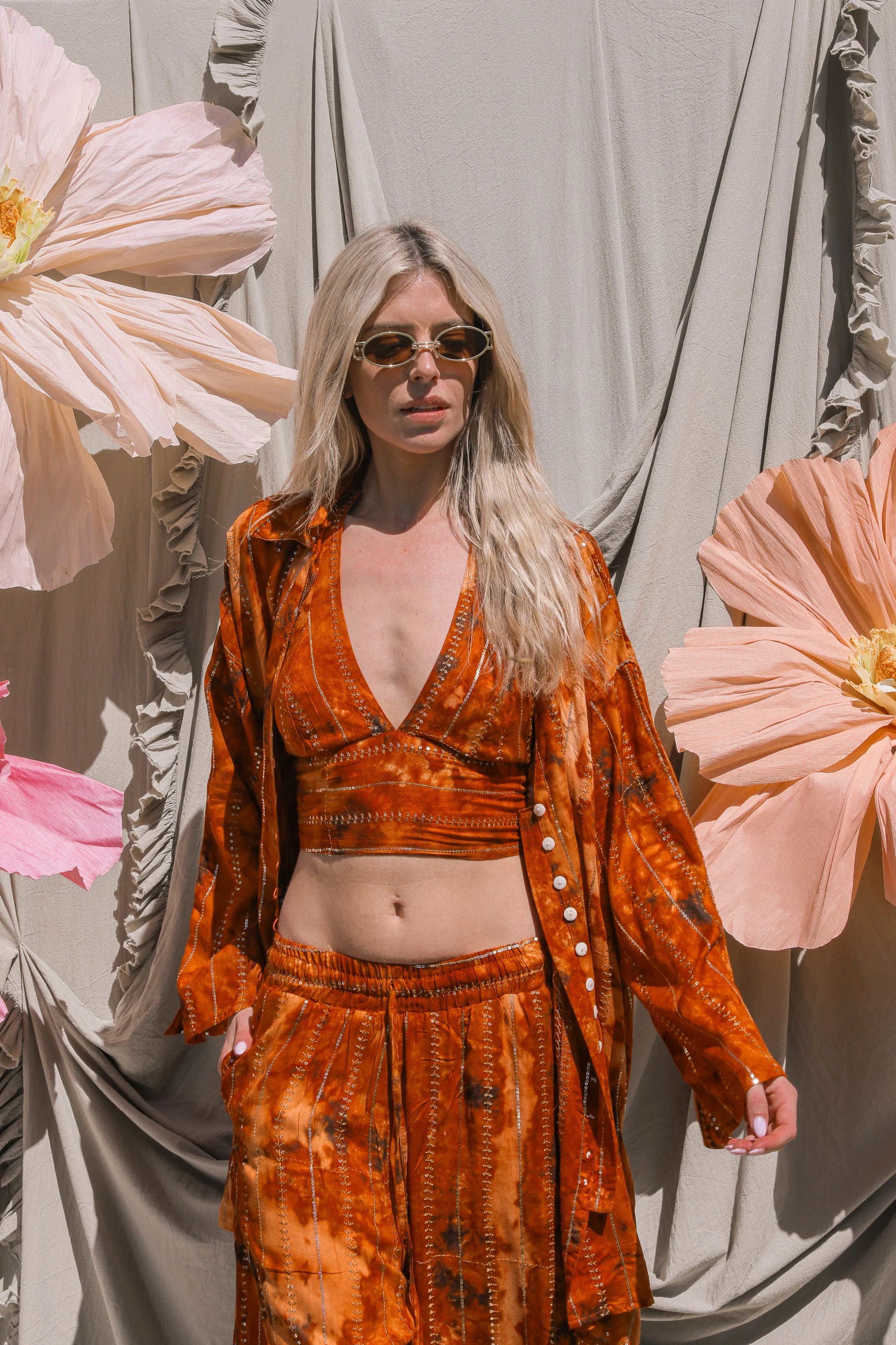 'Sunset Ashram' LOUNGE SET Crop Top - Burnt Orange - Image 4