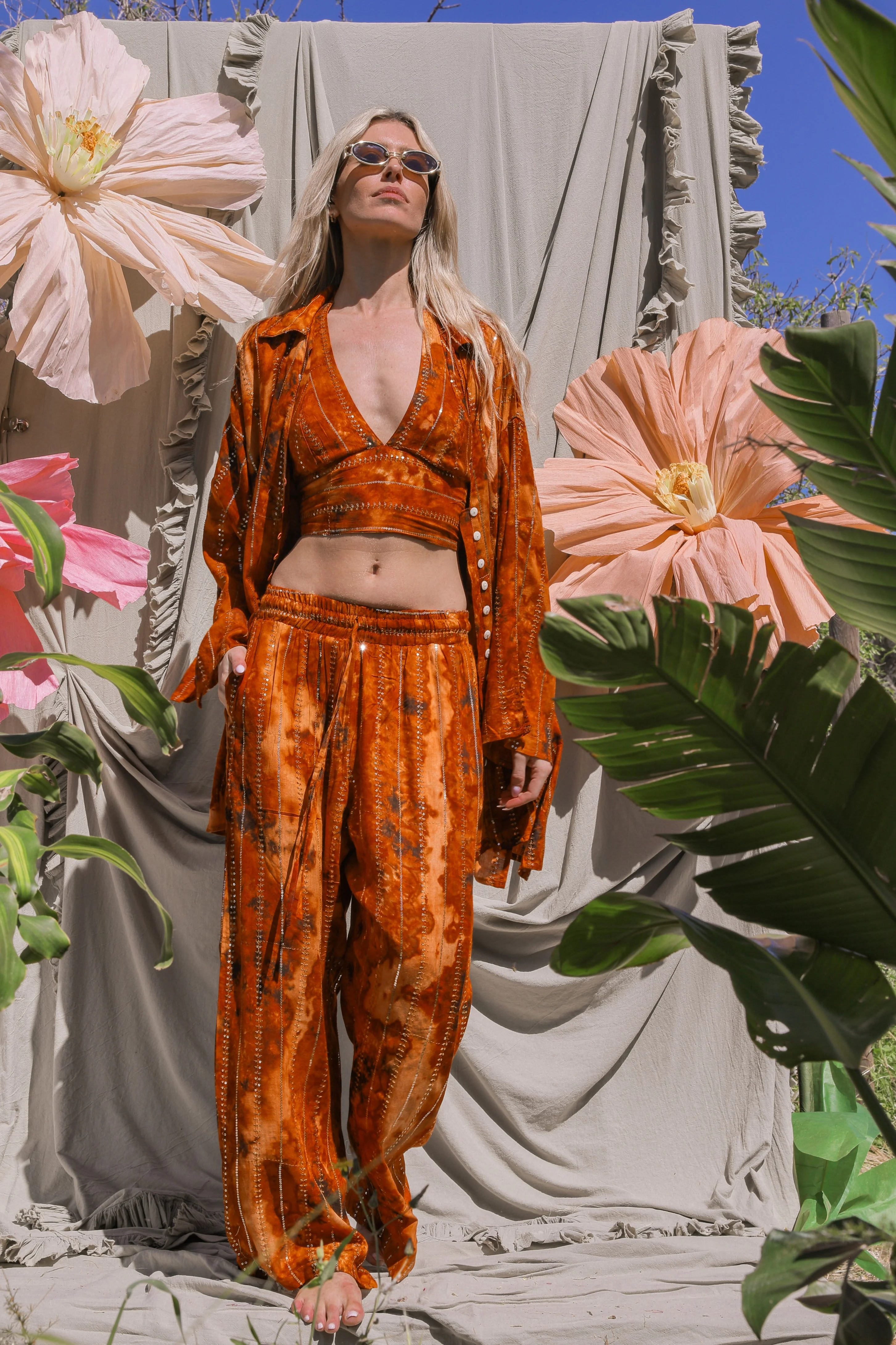 'Sunset Ashram' LOUNGE SET Crop Top - Burnt Orange - Image 3