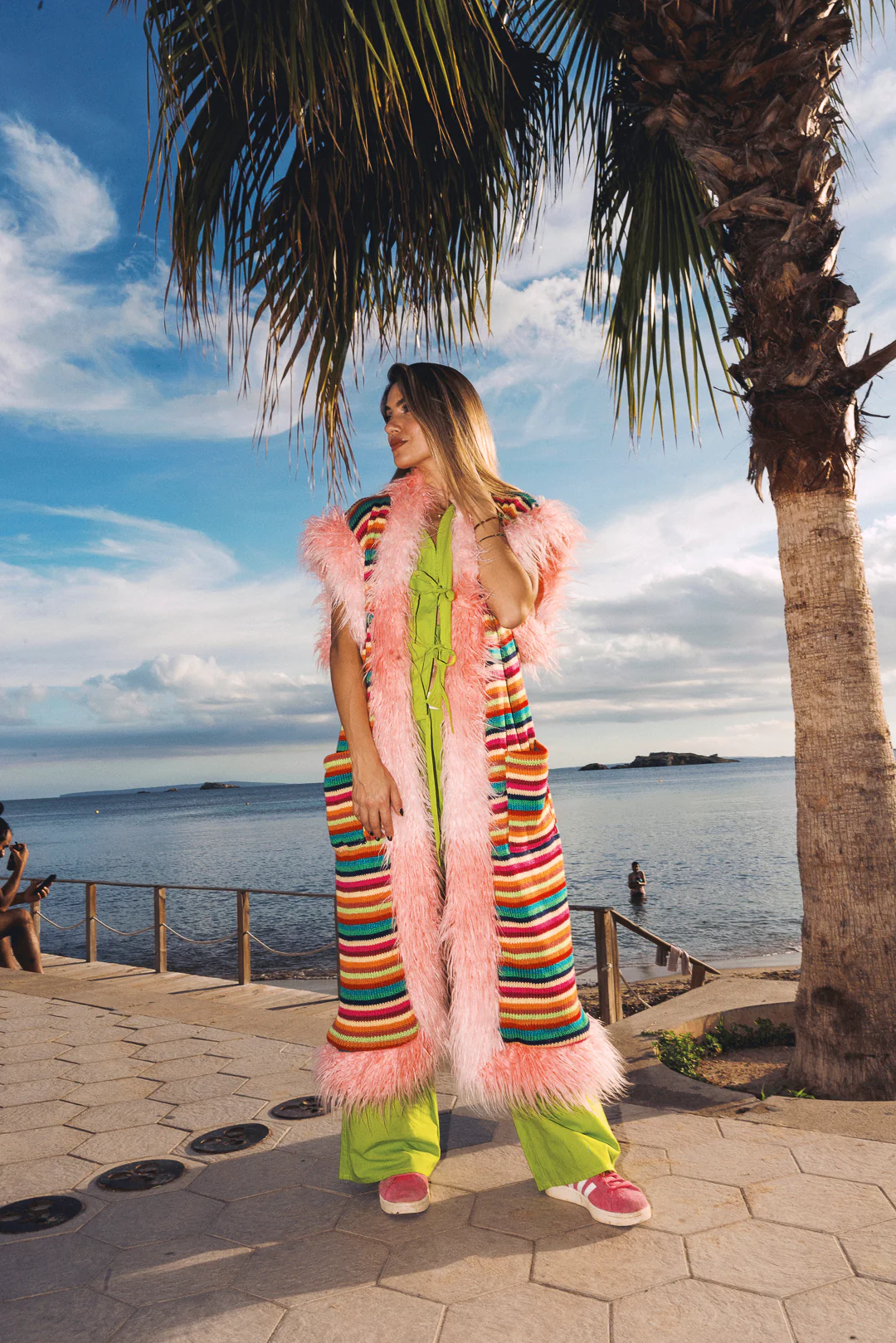 LUMI Rainbow knitted long Gilet - Bright - Image 3