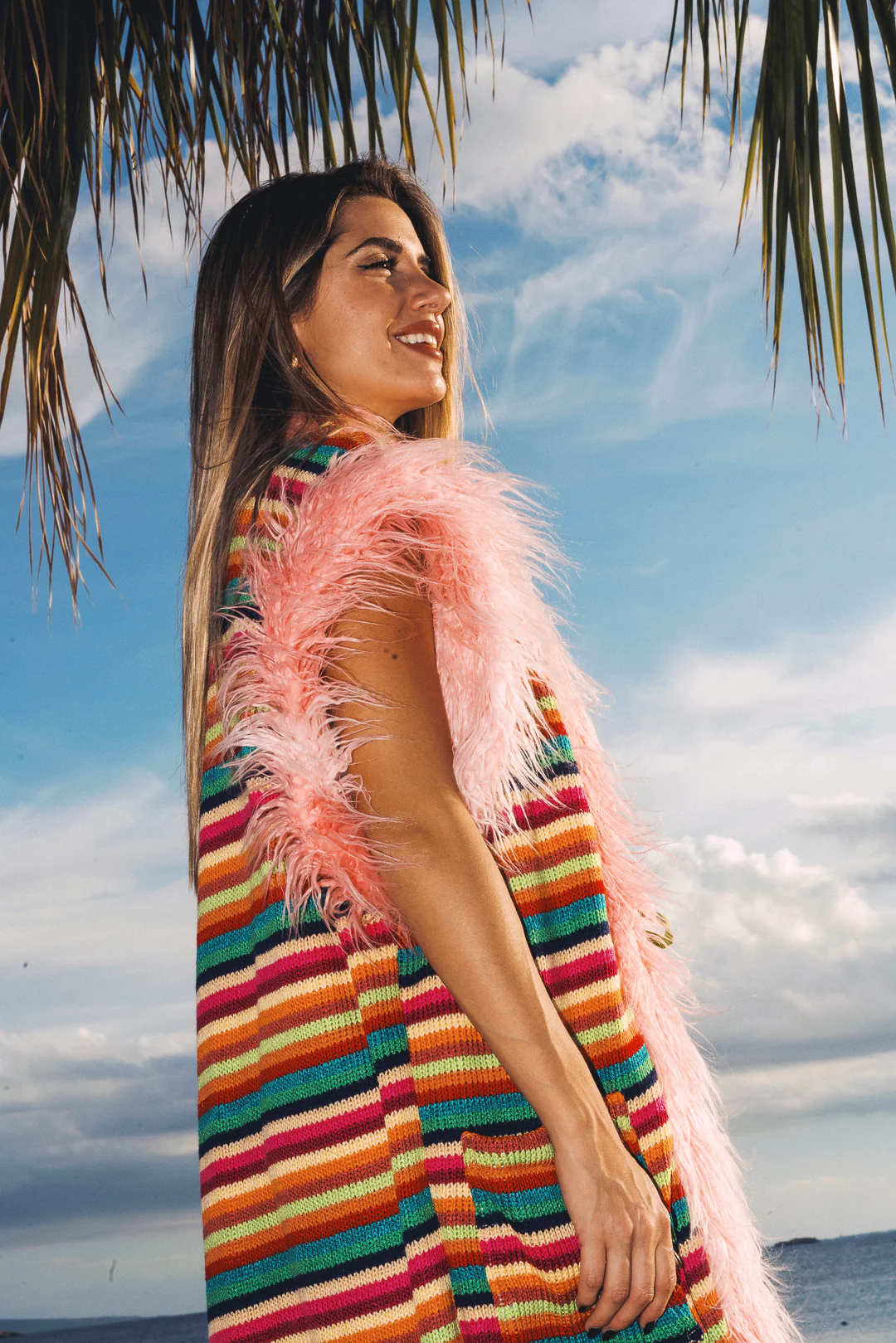 LUMI Rainbow knitted long Gilet - Bright - Image 6