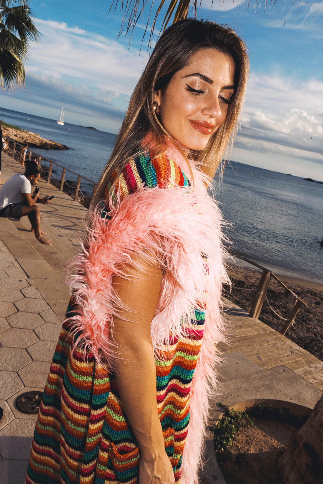 LUMI Rainbow knitted long Gilet - Bright - Image 7