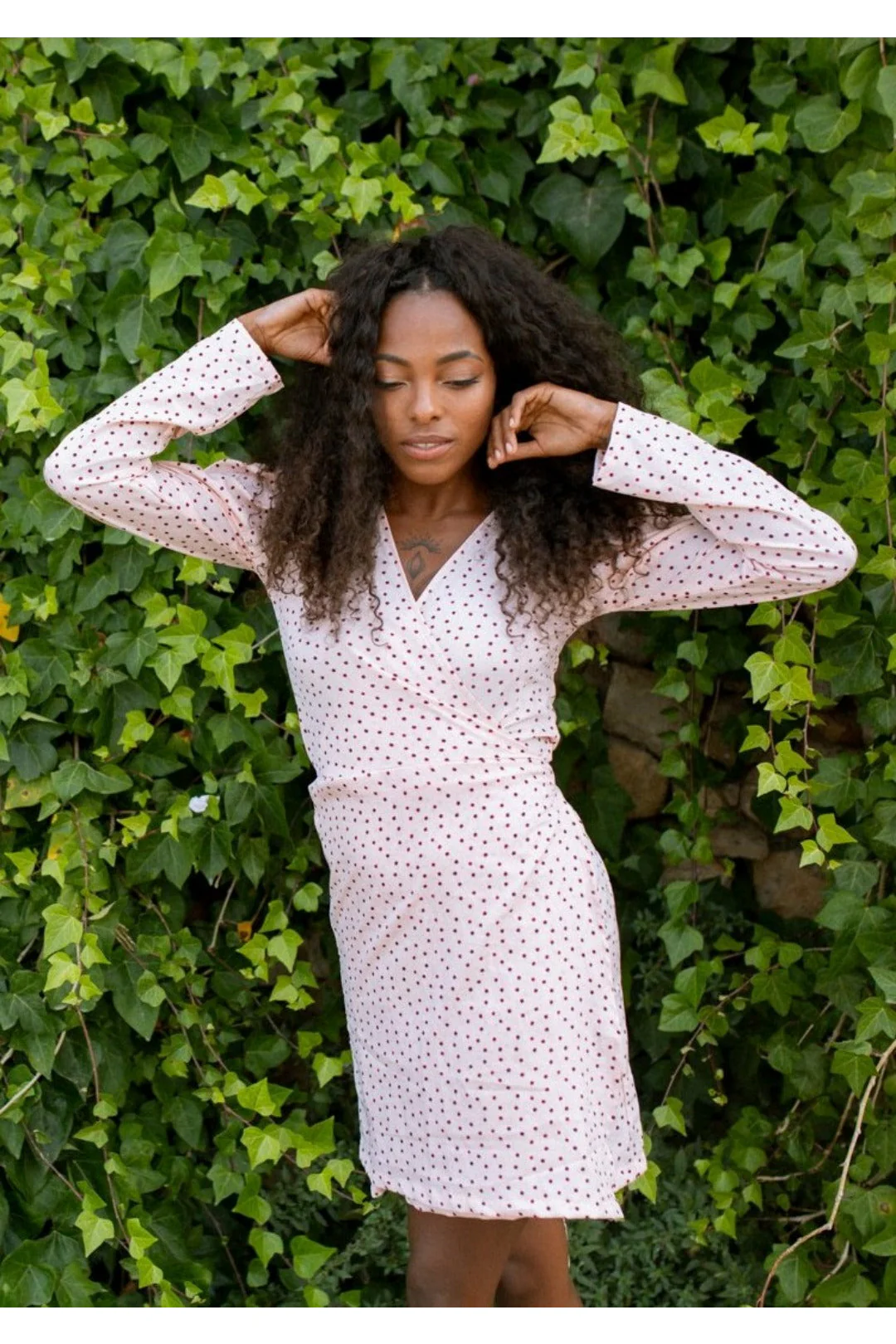MARIA mini wrap dress - Cream dot - Image 2