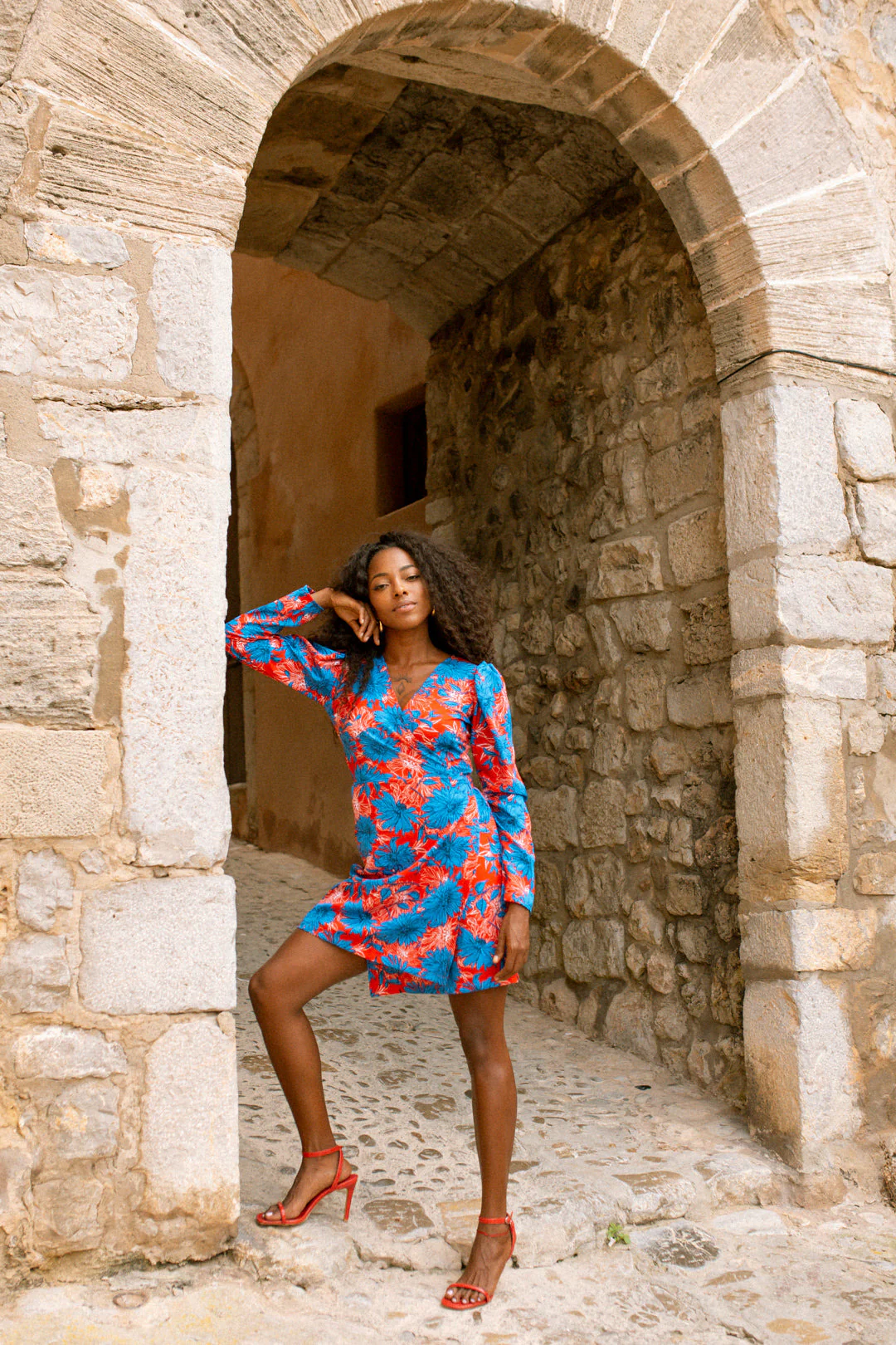 MARIA mini wrap dress - Red and Blue flower - Image 5