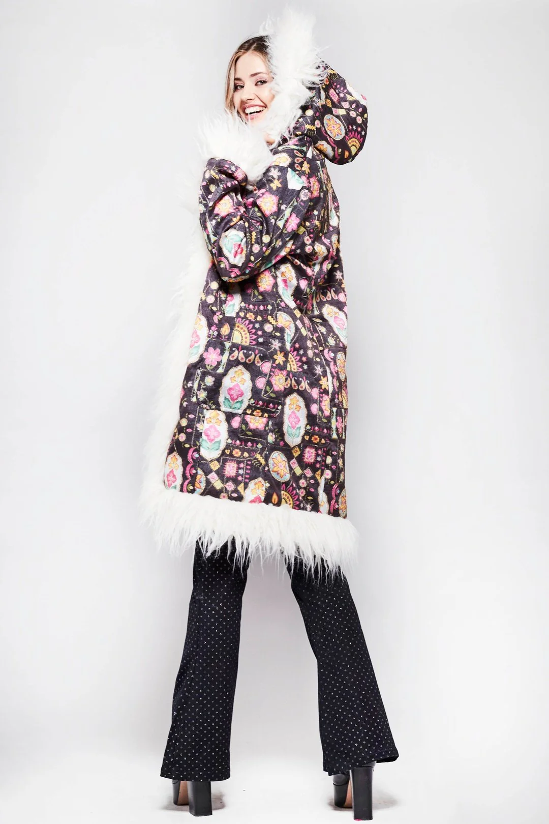 MEMPHIS Hooded Afghan Coat in Black Embroidery - Image 2