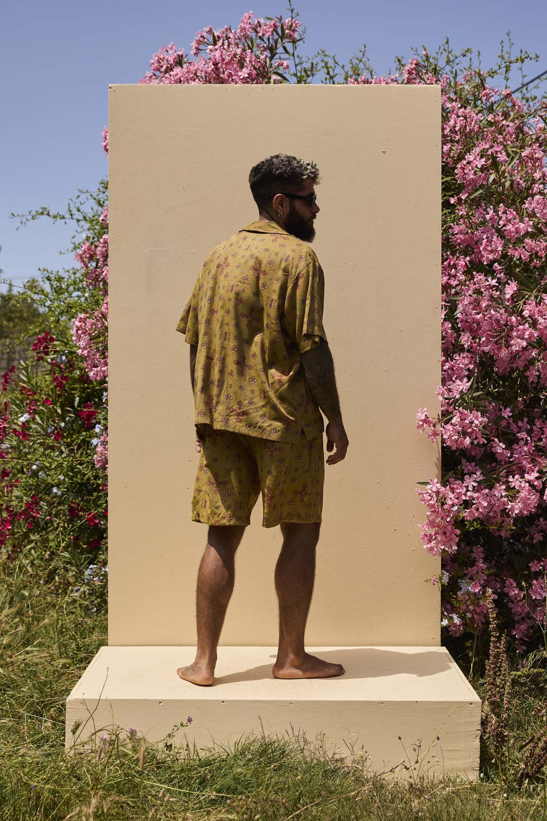 Mens Shirt Green with gold Batik block print - Image 4