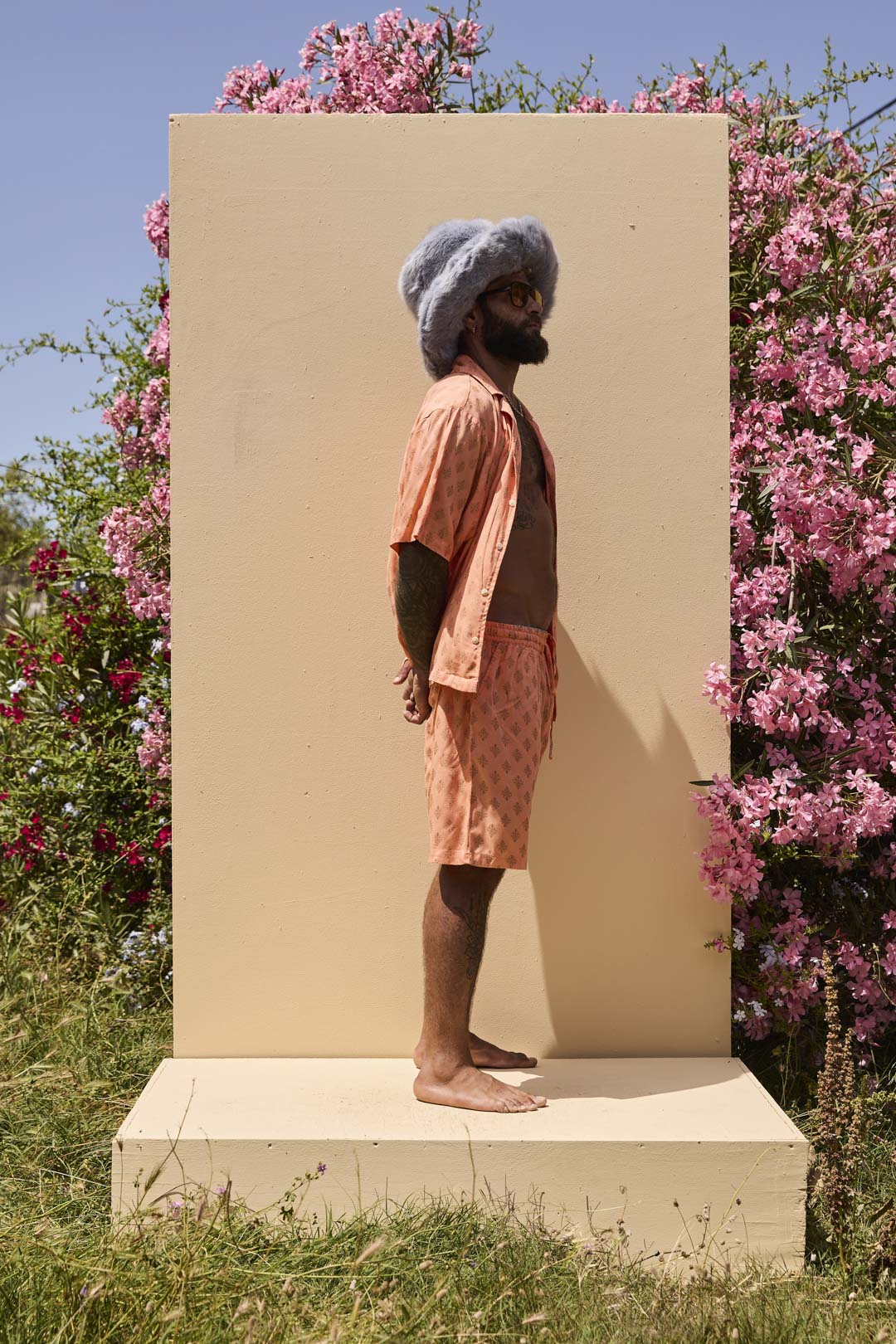Mens Shorts Peach with gold Batik block print - Image 10