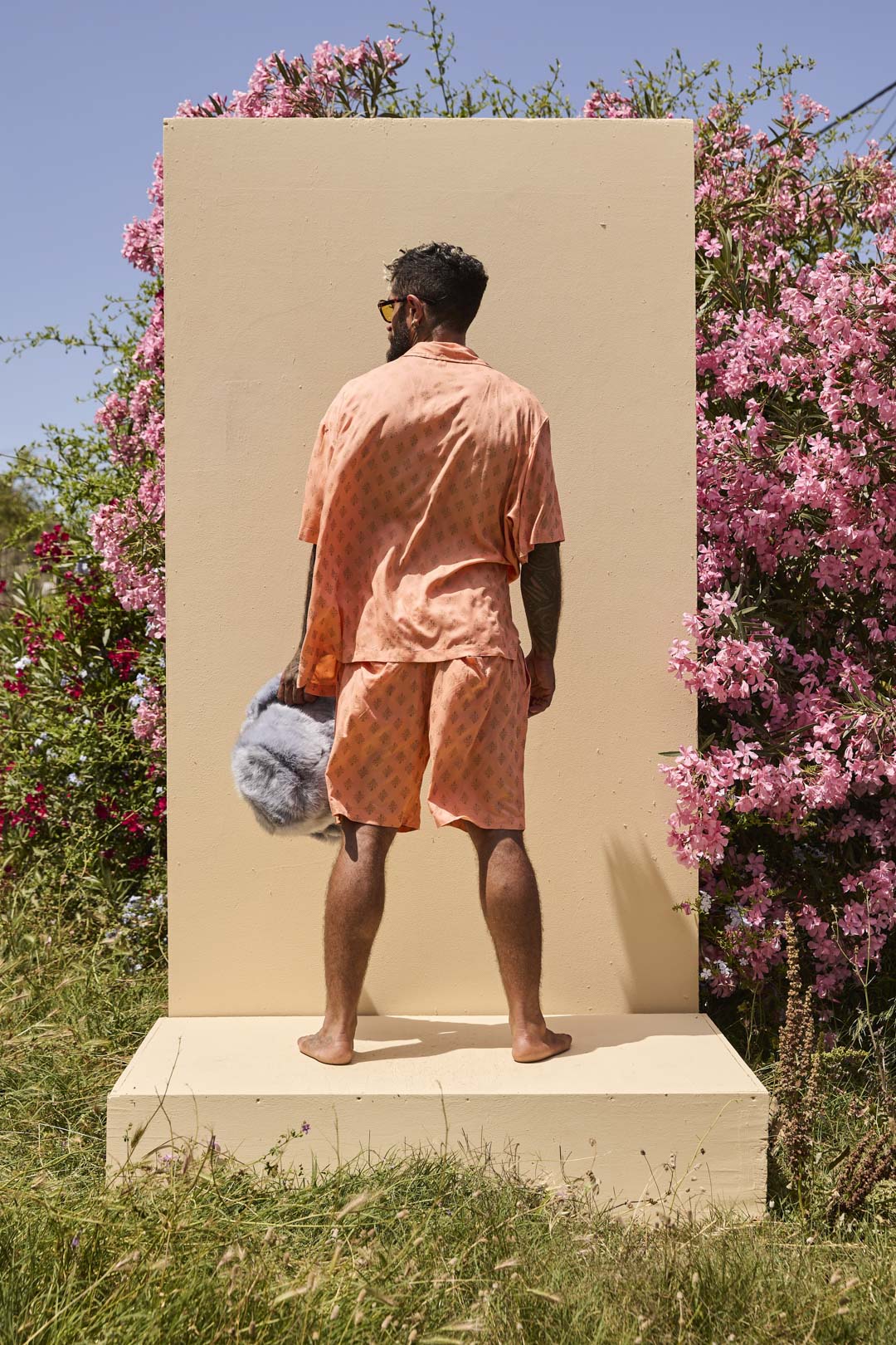 Mens Shorts Peach with gold Batik block print - Image 12