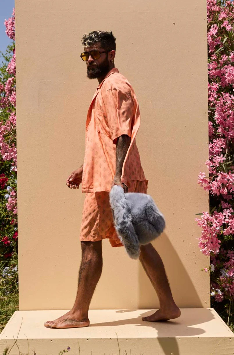 Mens Shorts Peach with gold Batik block print - Image 13