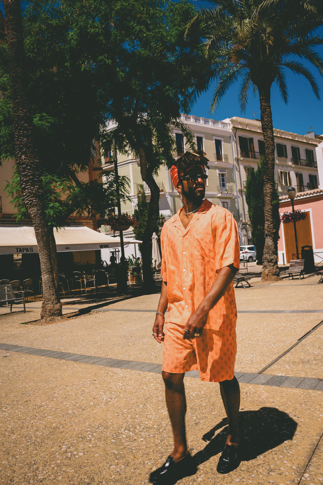 Mens Shorts Peach with gold Batik block print - Image 3