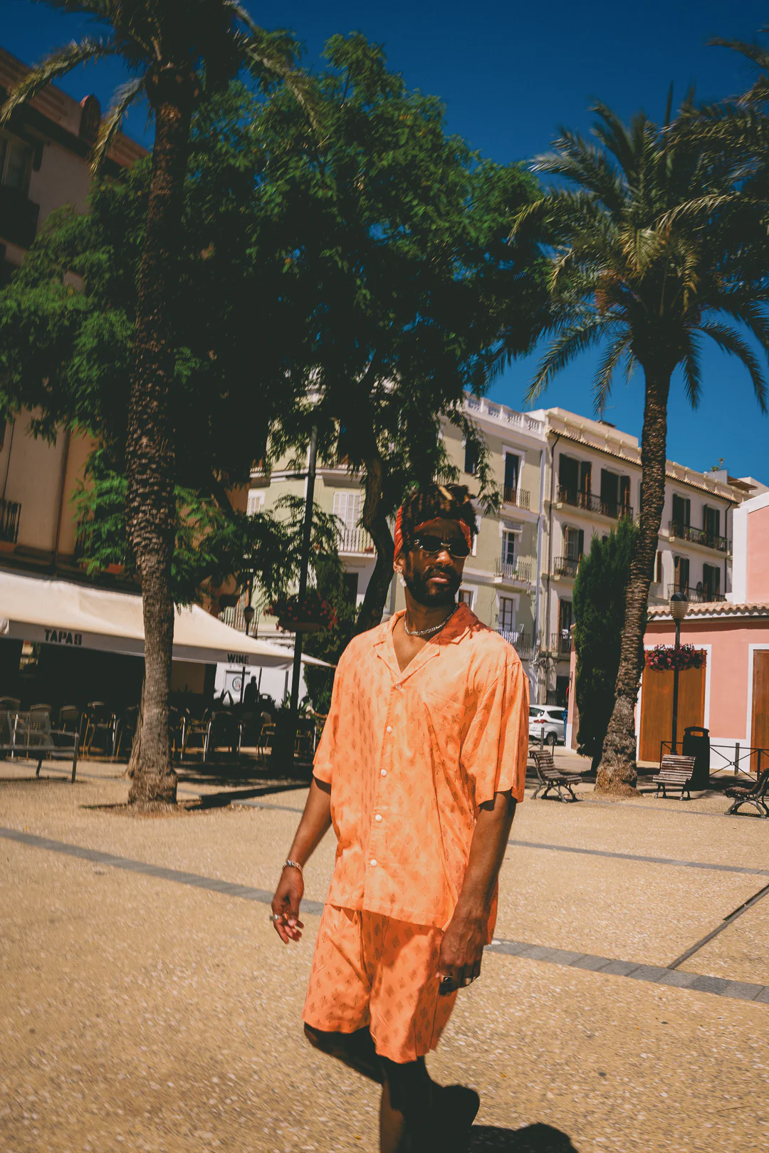Mens Shorts Peach with gold Batik block print - Image 4