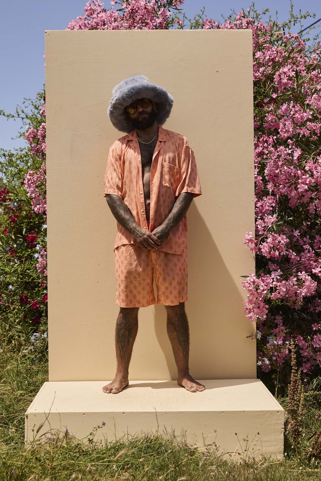 Mens Shorts Peach with gold Batik block print - Image 8
