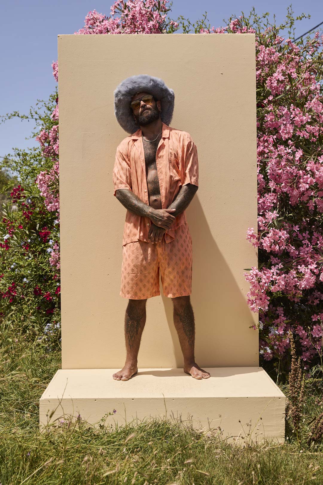 Mens Shorts Peach with gold Batik block print - Image 9