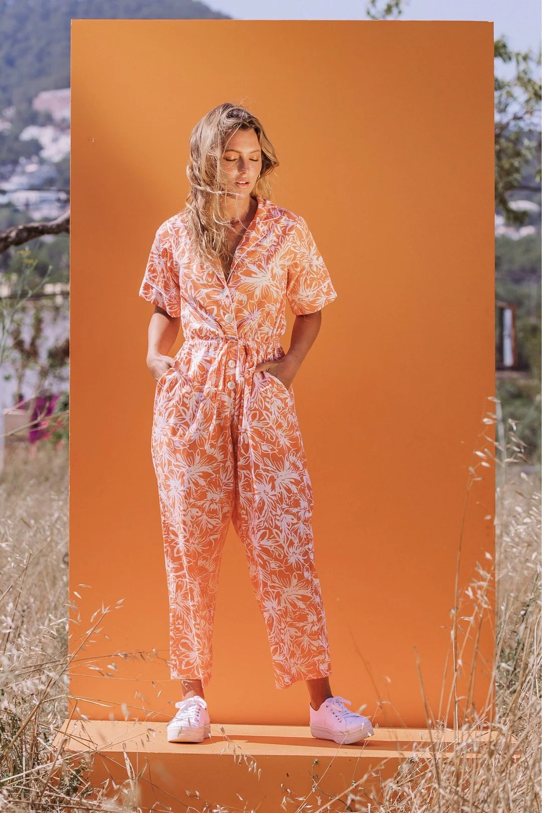 MILLY Jumpsuit - Orange Tropical Print - Image 3