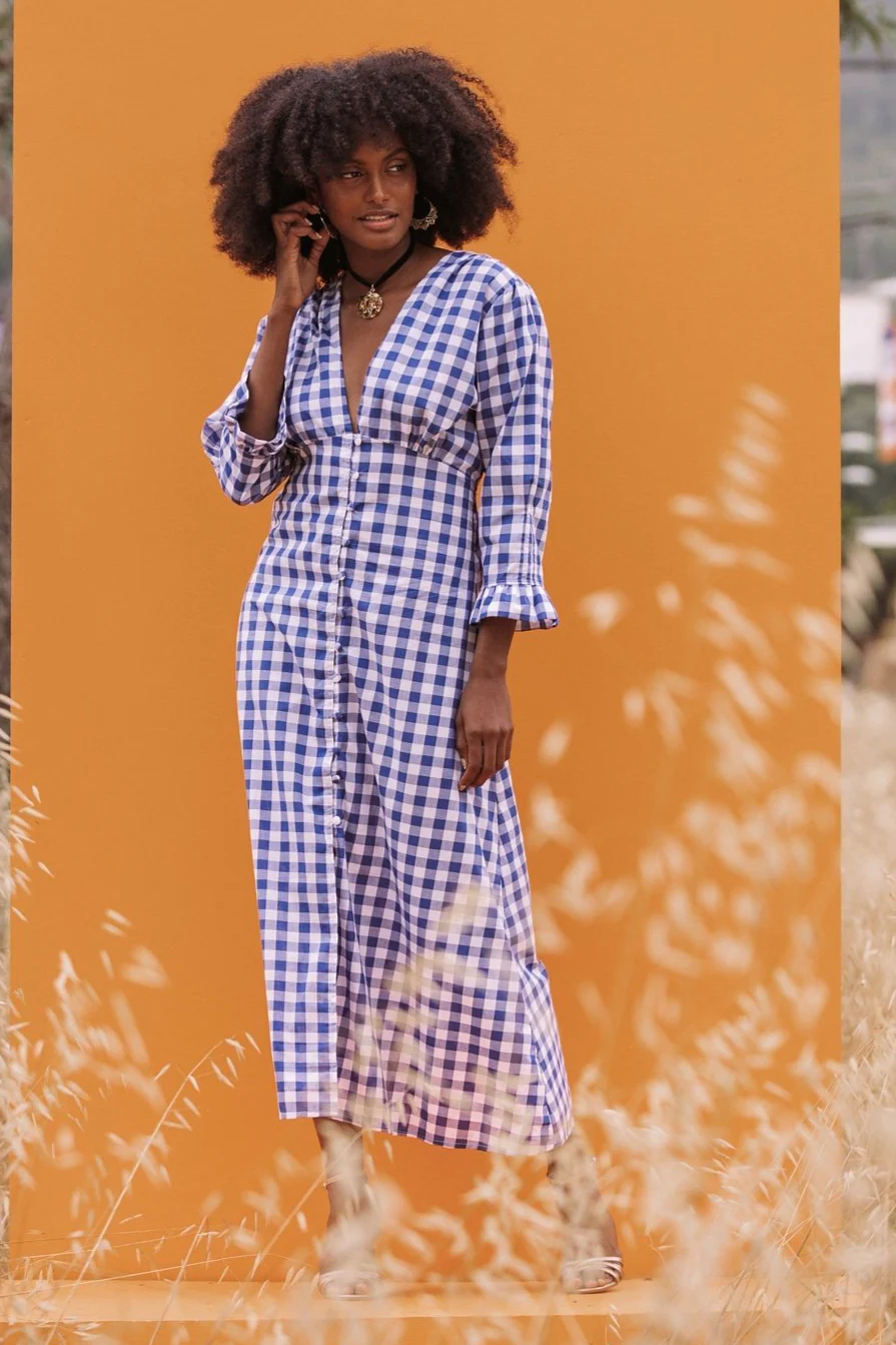 MABEL Cotton Dress - Blue Gingham - Image 3
