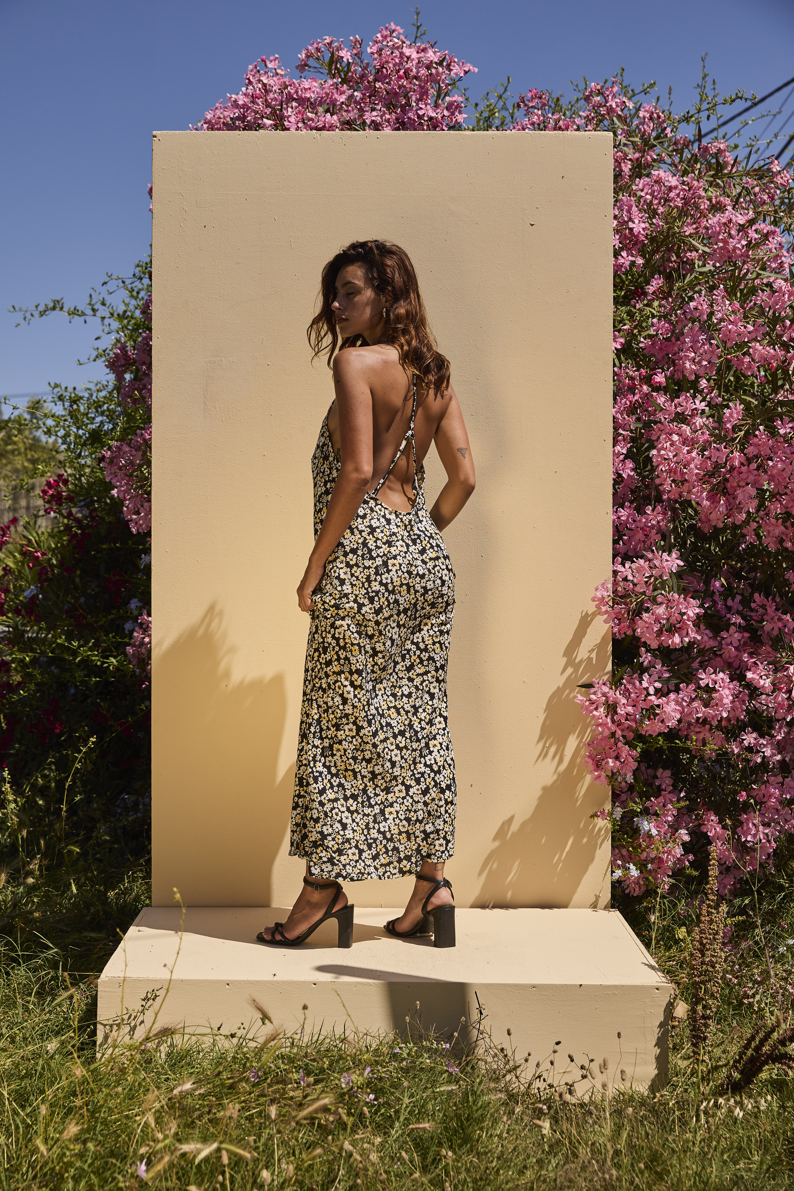 OLIVE long dress - Black White floral
