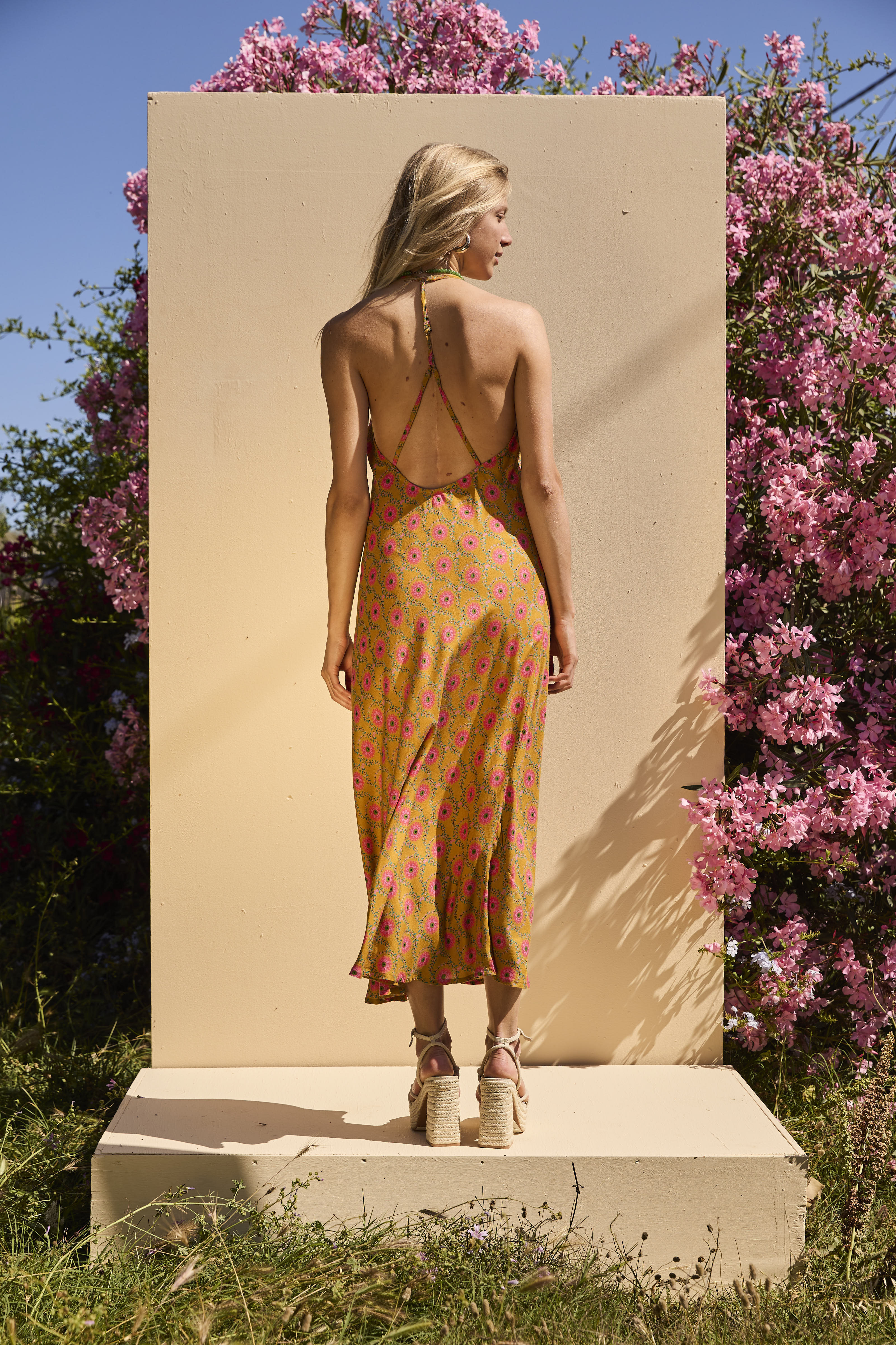 OLIVE long dress - Mustard Floral