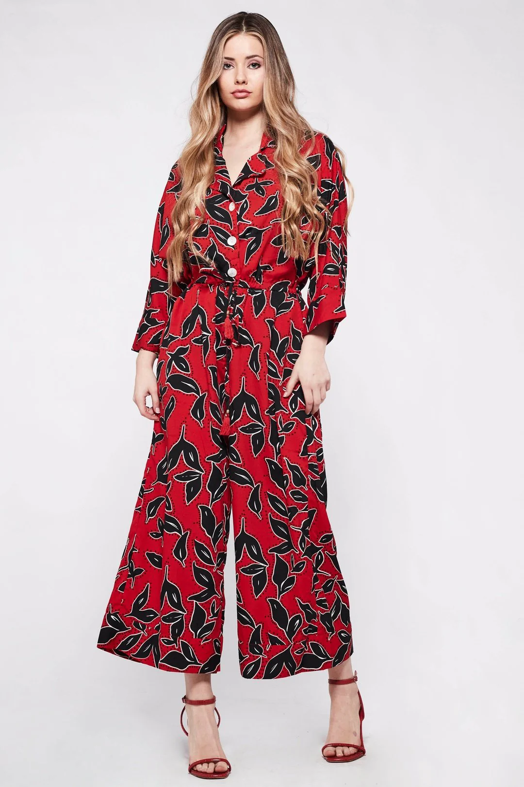 PYJAMA Jumpsuit in Black & Red Floral Geometric