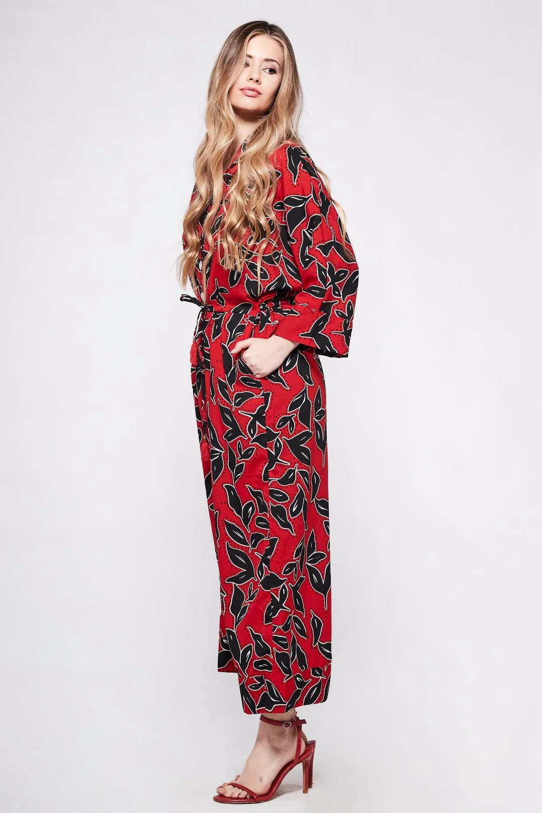 PYJAMA Jumpsuit in Black & Red Floral Geometric - Image 2