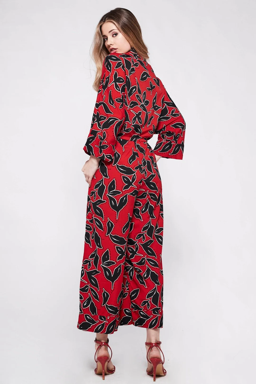 PYJAMA Jumpsuit in Black & Red Floral Geometric - Image 3