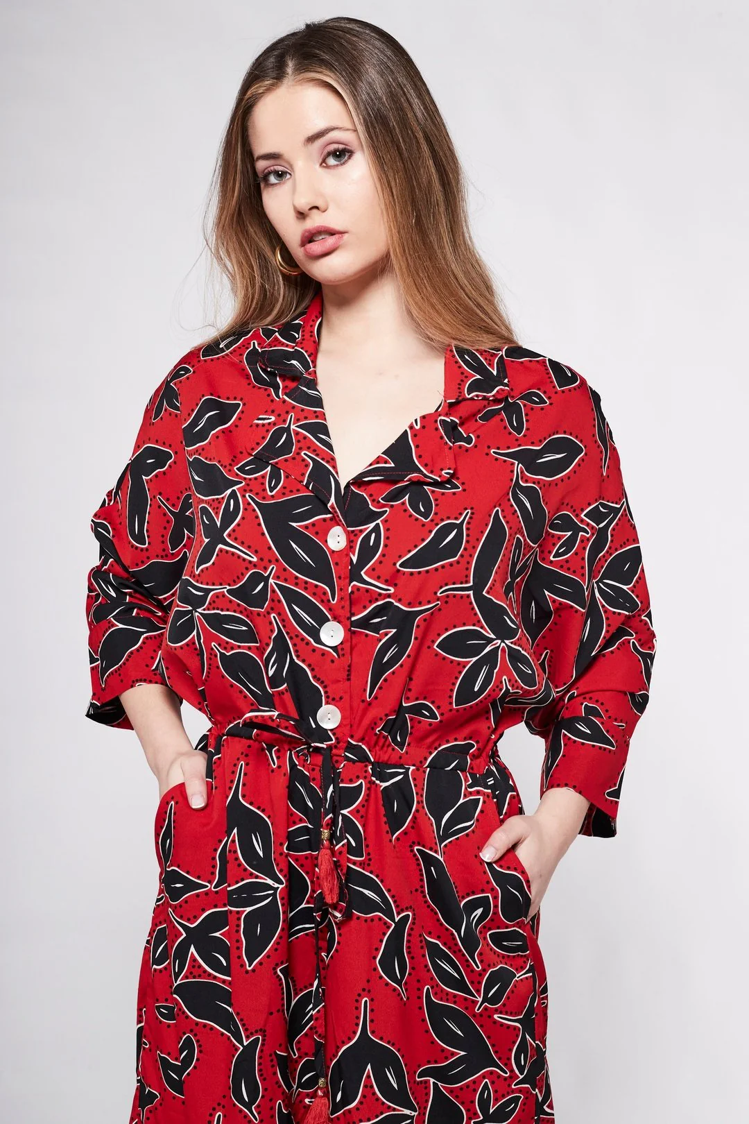 PYJAMA Jumpsuit in Black & Red Floral Geometric - Image 4