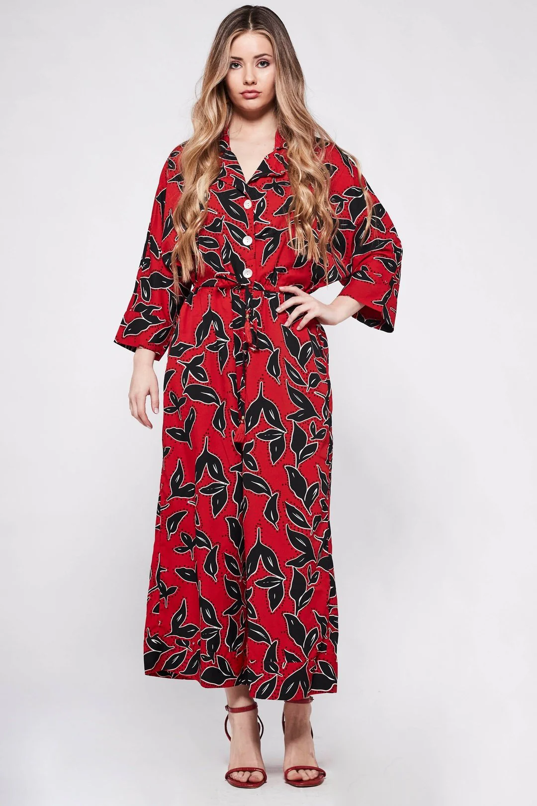 PYJAMA Jumpsuit in Black & Red Floral Geometric - Image 5
