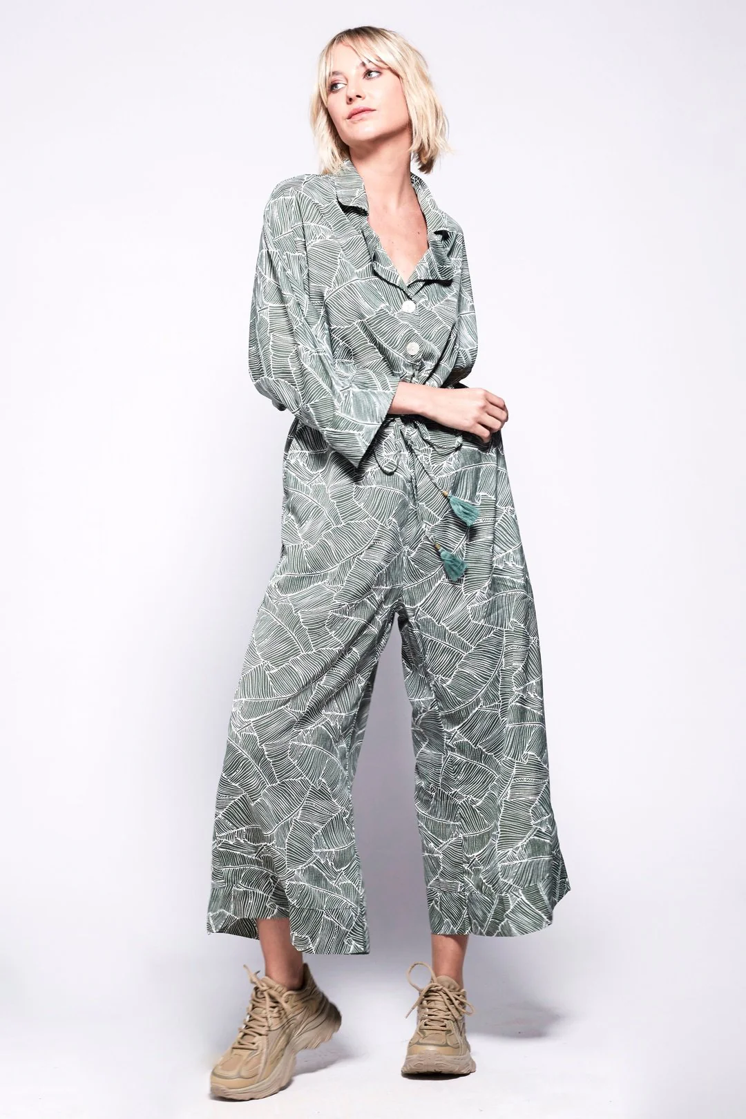 PYJAMA Jumpsuit - Giant Green Leaf - Image 3