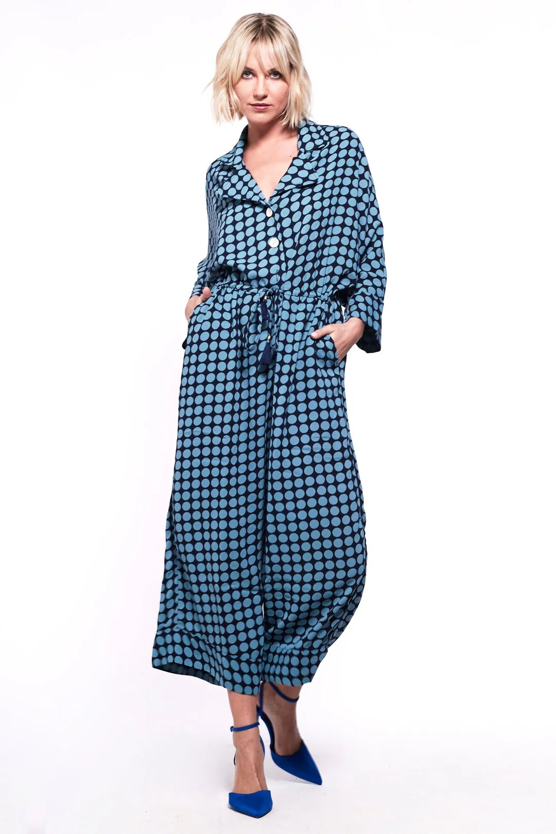 PYJAMA Jumpsuit - Polka Dot Blue - Image 3